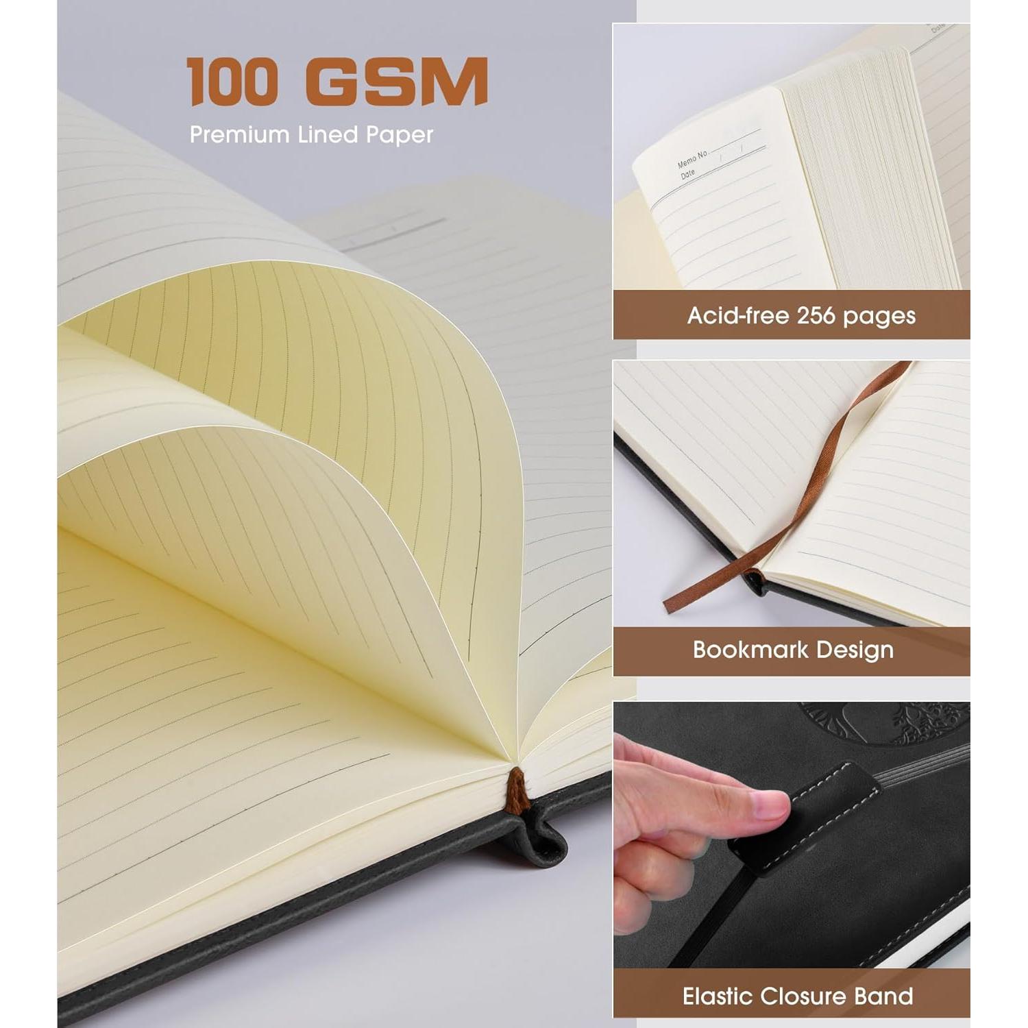 Cuaderno A4 Biuwory de Cuero Sintético Rayado Negro 256 Páginas