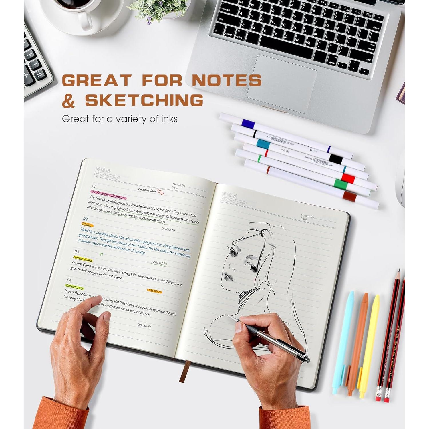 Cuaderno A4 Biuwory de Cuero Sintético Rayado Negro 256 Páginas