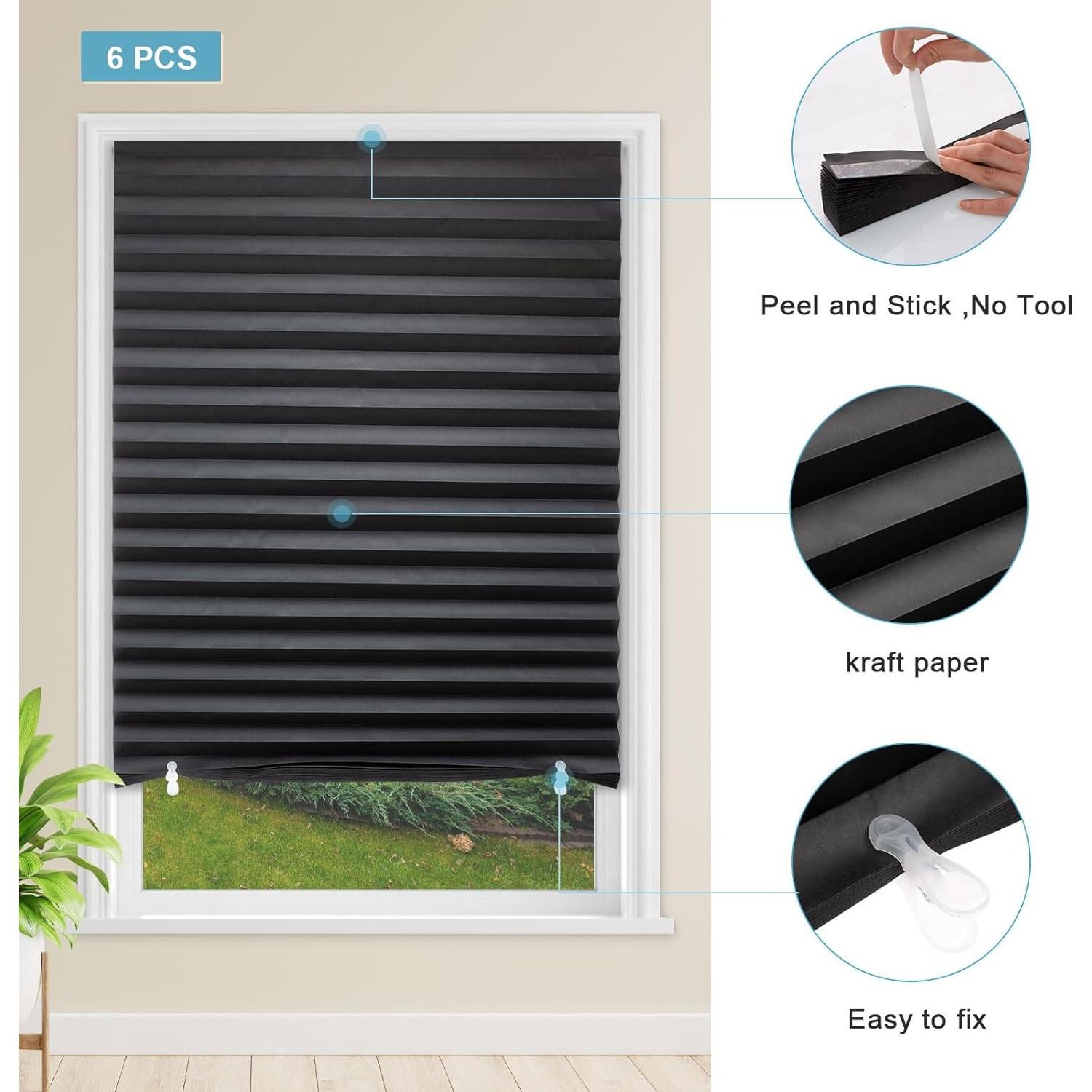 Cortinas de Papel Blackout MYshade 6 Piezas 91.44x182.88cm