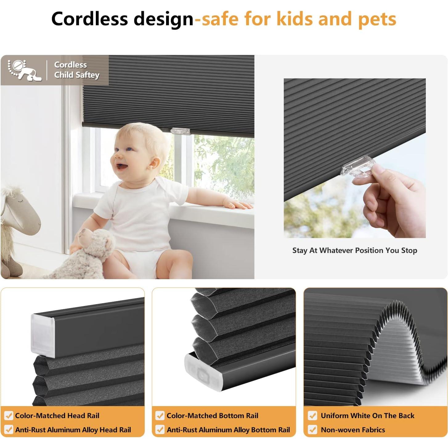 Cortinas Celulares Opacas LazBlinds 53x162 cm Sin Cuerda Negro