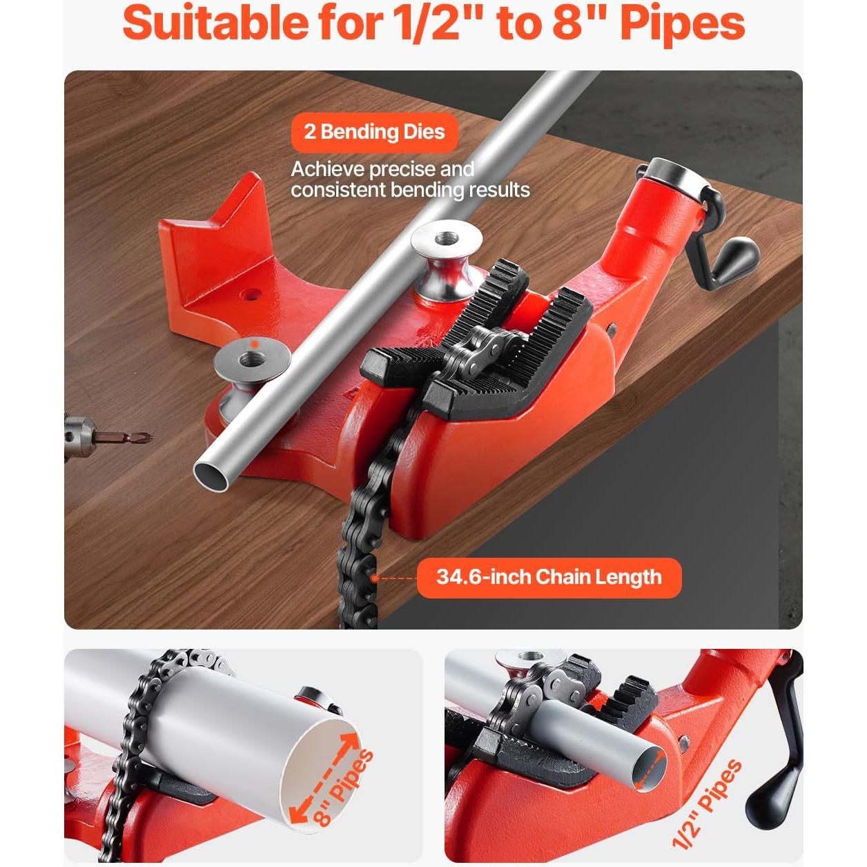 Prensa de Cadena VEVOR para Tuberías 1/2" - 8" 15.6 kg