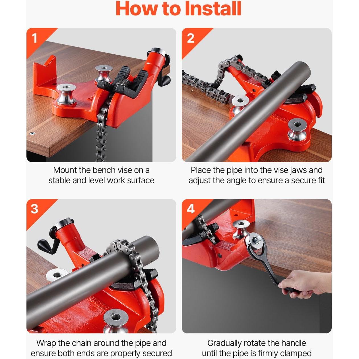 Prensa de Cadena VEVOR para Tuberías 1/2" - 8" 15.6 kg