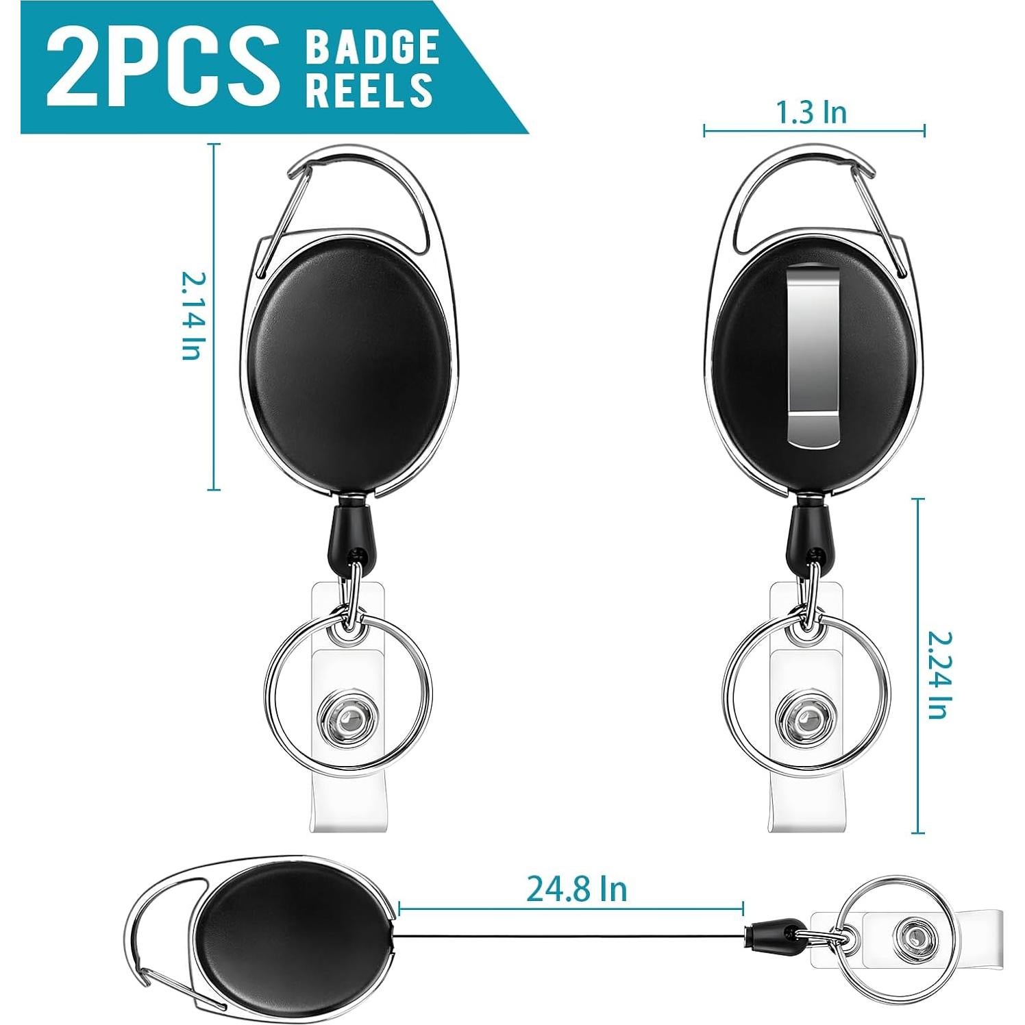 Carrete Retráctil de Insignia JEFURE 2 Pcs Negro Clip