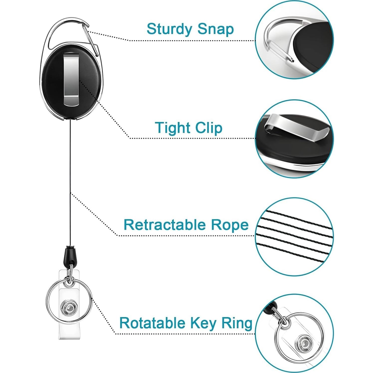 Carrete Retráctil de Insignia JEFURE 2 Pcs Negro Clip