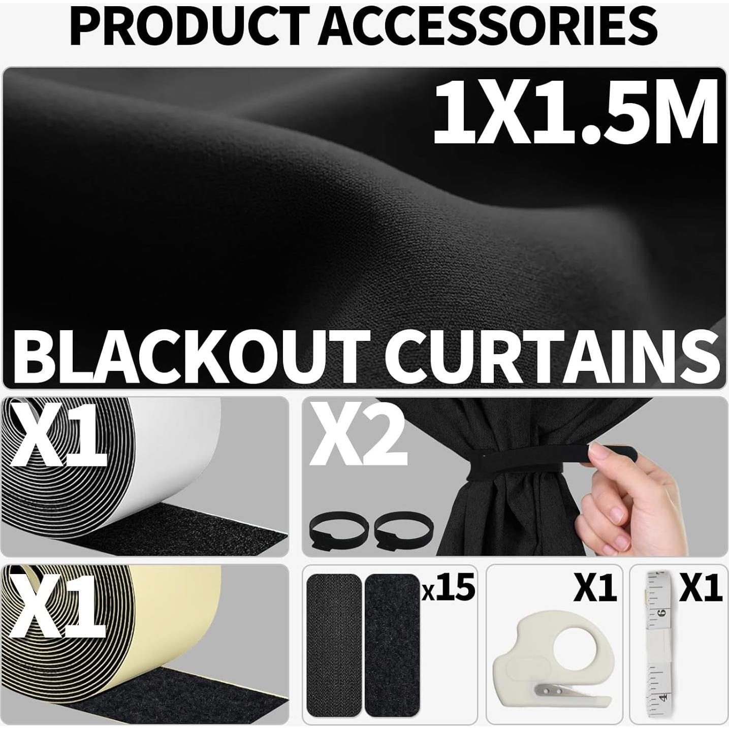 Cortina Blackout BKSAI 145x99cm Negra Sin Taladro