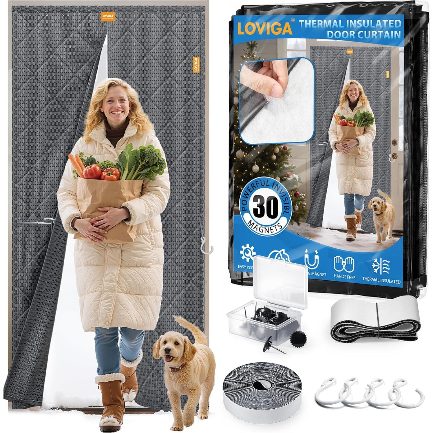 Cortina de Puerta Térmica Magnética LOVIGA 96.5x210.8cm Gris