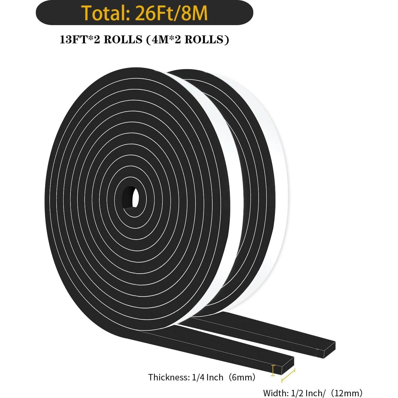 Burlete de Puerta Insonorizante MIKONIYA 1.27cm x 0.64cm x 7.92m Negro