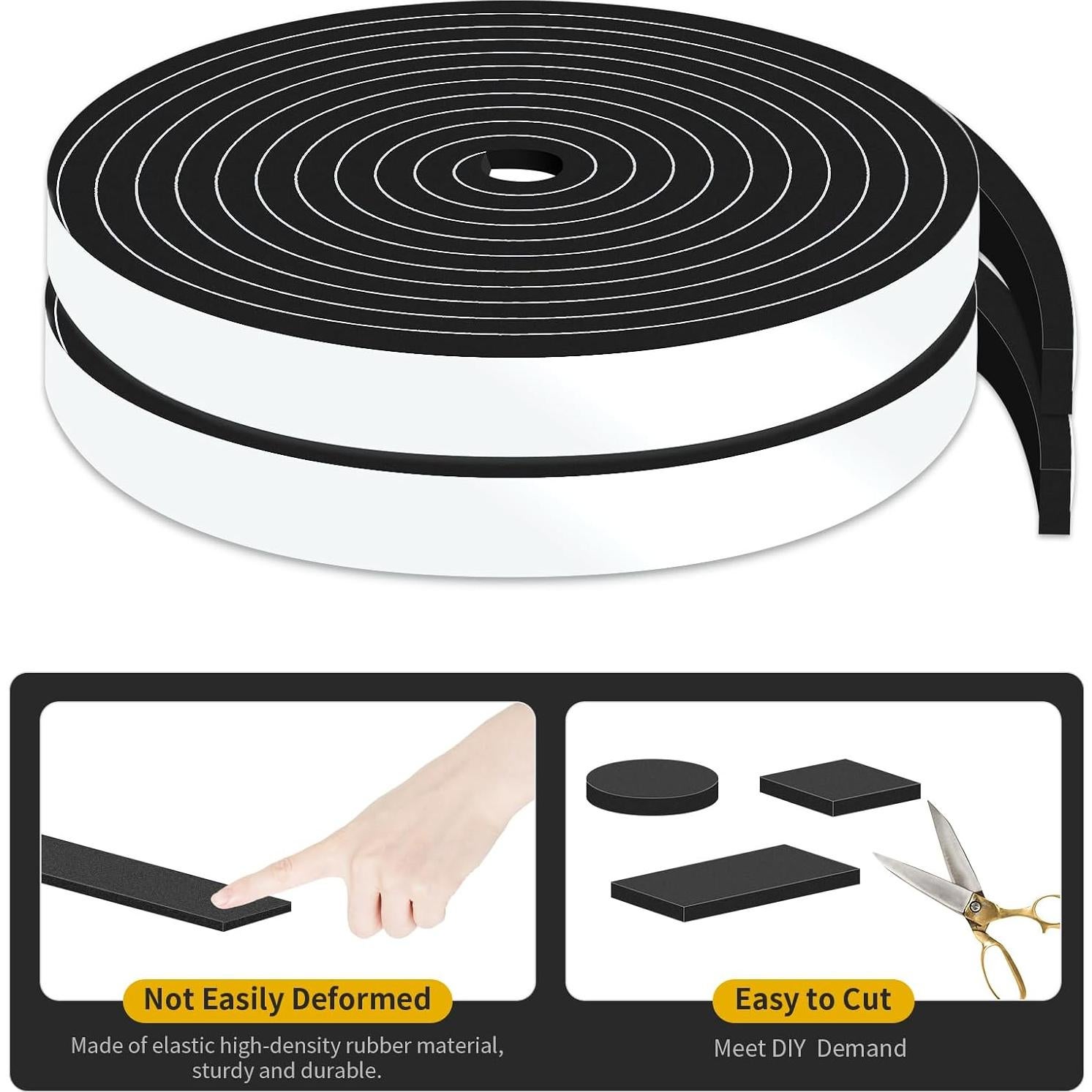 Burlete de Puerta Insonorizante MIKONIYA 1.27cm x 0.64cm x 7.92m Negro