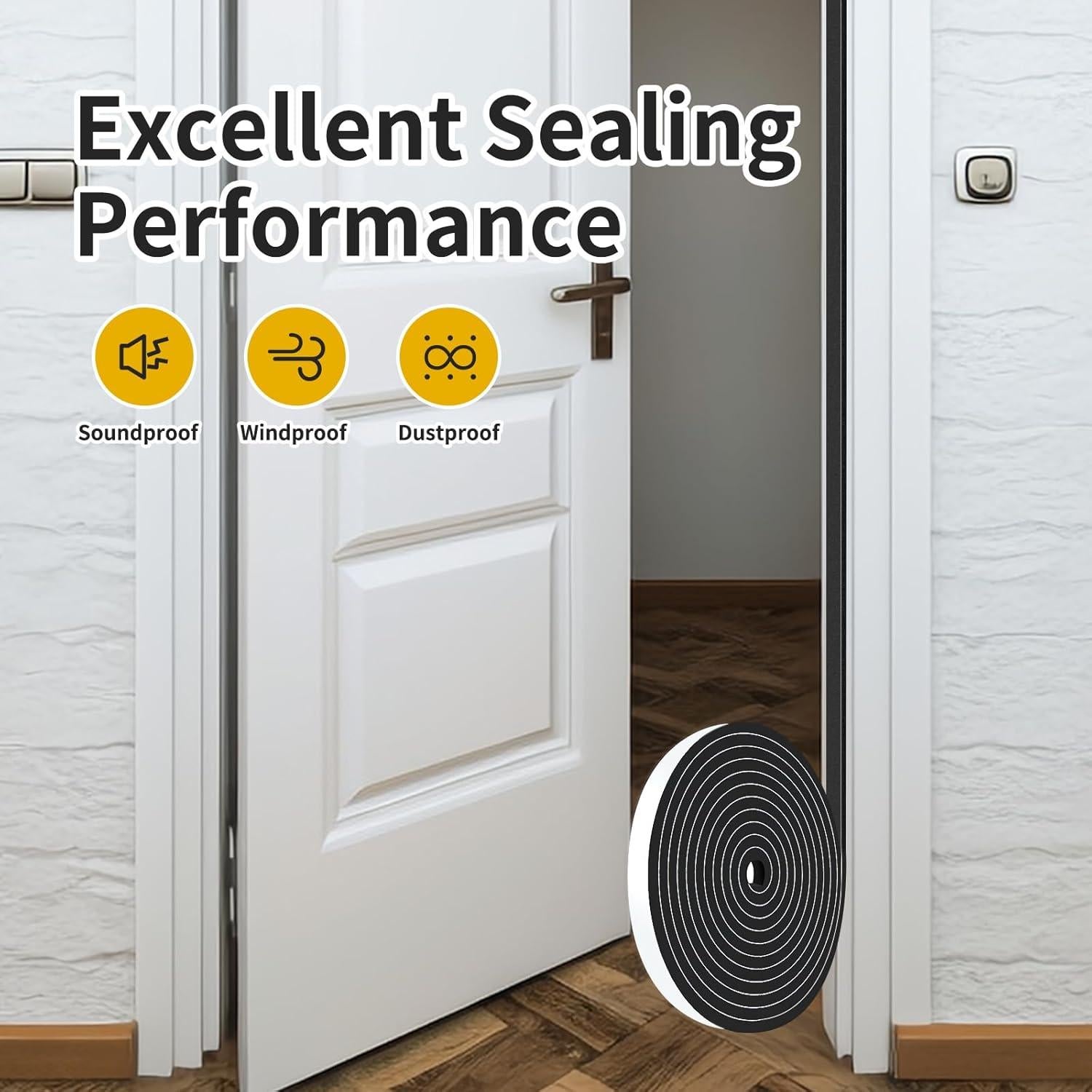 Burlete de Puerta Insonorizante MIKONIYA 1.27cm x 0.64cm x 7.92m Negro