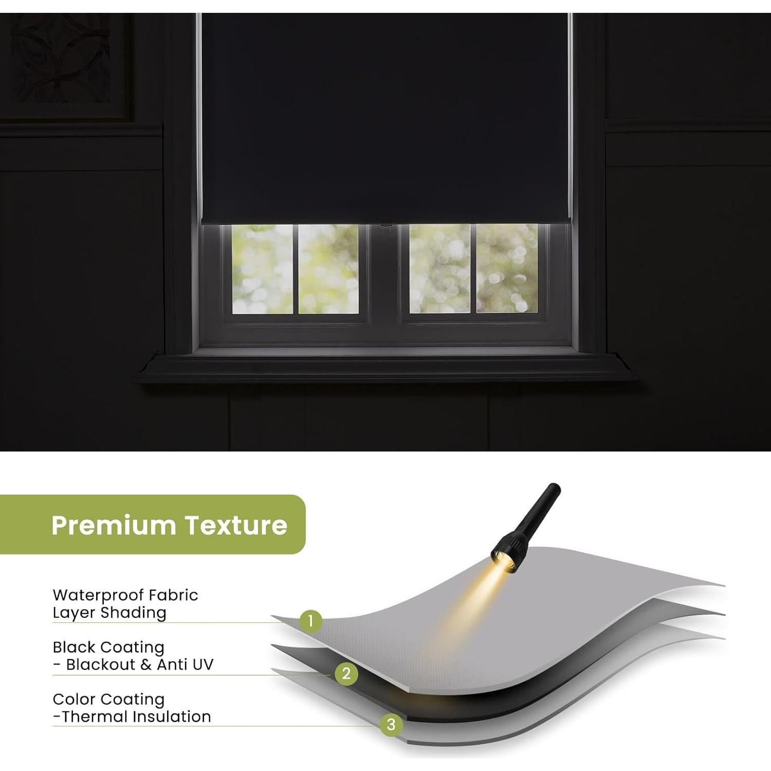 Persianas Enrollables Inalámbricas Anpark 100% Opacas 182.88x58.42cm Gris