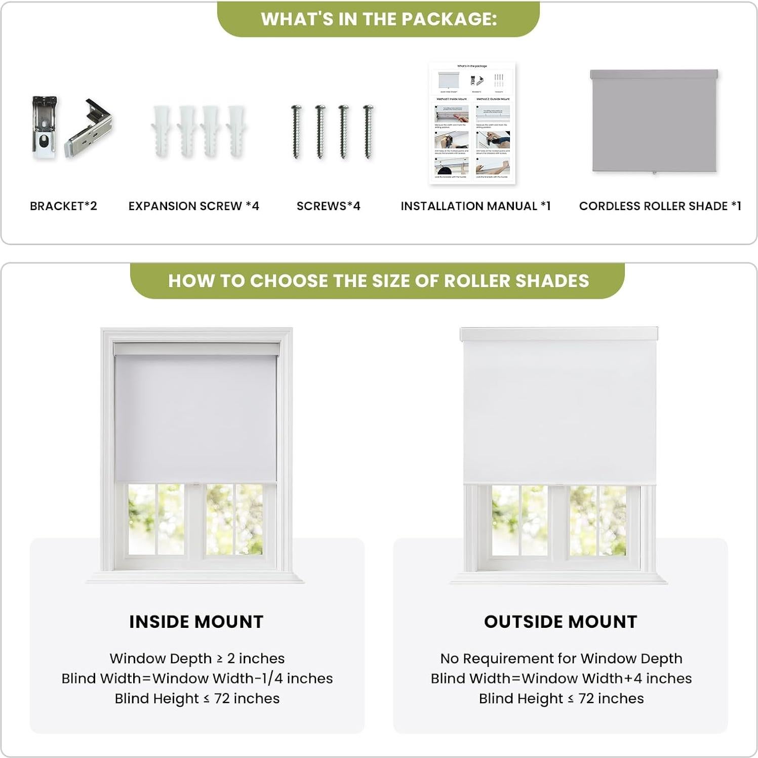 Persianas Enrollables Inalámbricas Anpark 100% Opacas 182.88x58.42cm Gris