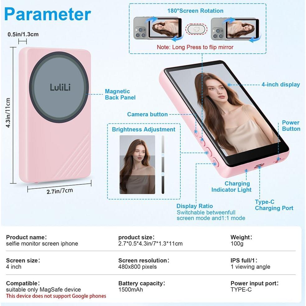 Pantalla Selfie LuliLi para iPhone y Android 4K, Brillo Ajustable