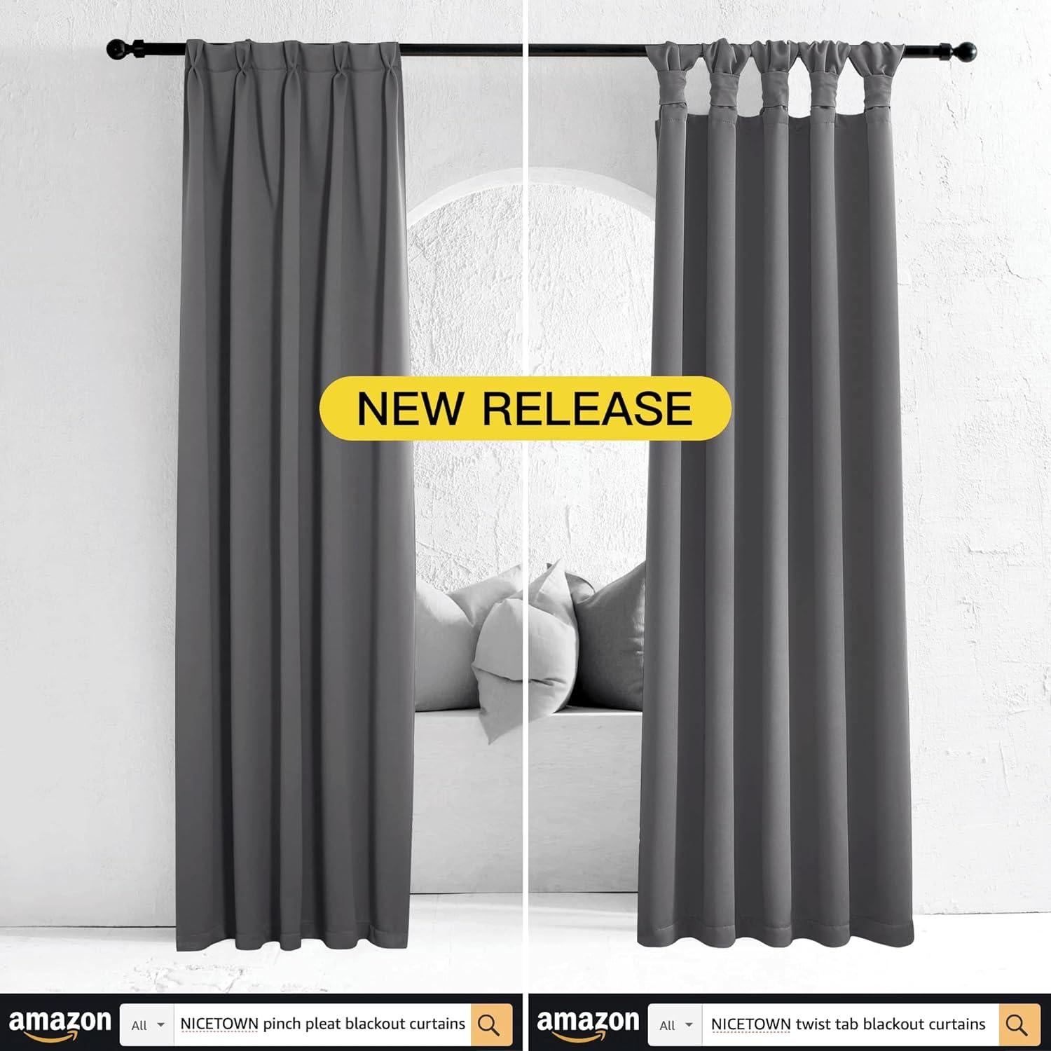 Cortinas Blackout Aislantes NICETOWN 52x84 Gris - Par de 2