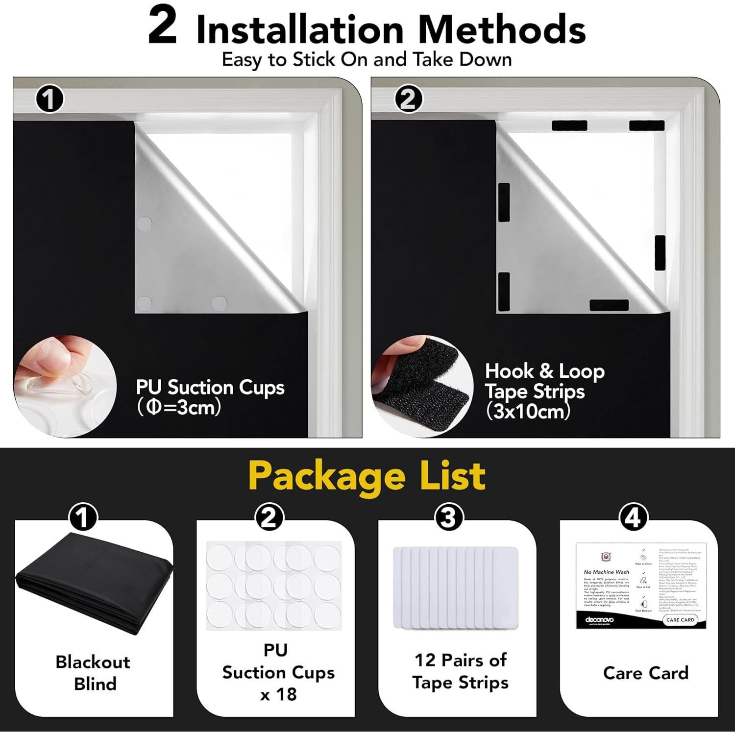 Cortina Opaca Deconovo 300x145 cm Negra para Ventanas