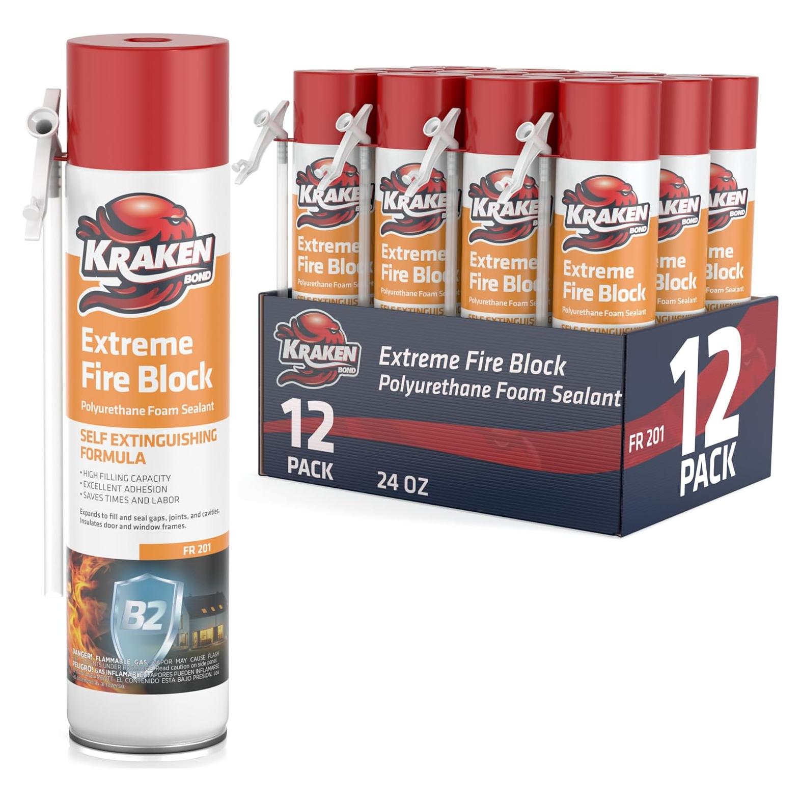Espuma Bloqueante de Fuego Kraken Bond Extreme 24 oz - Paquete de 12