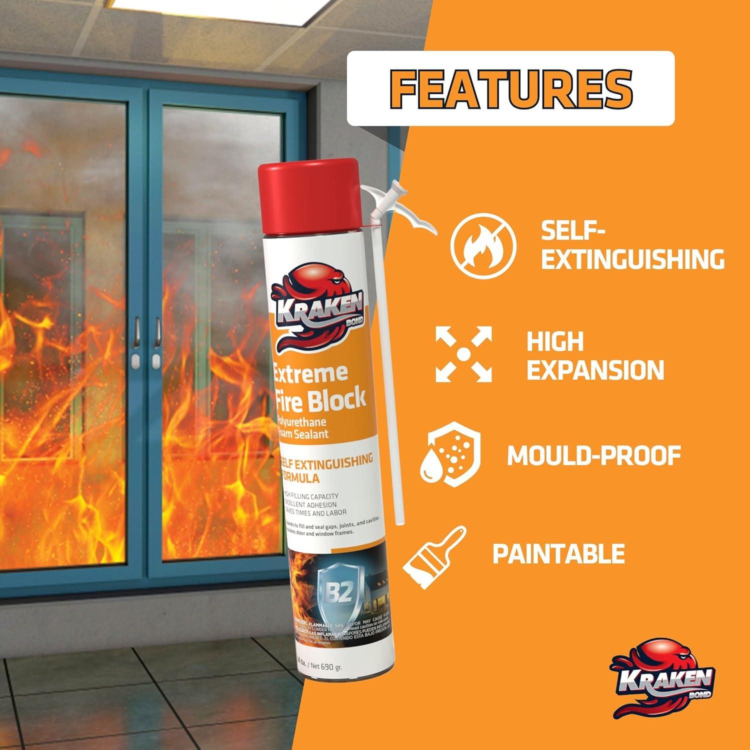 Espuma Bloqueante de Fuego Kraken Bond Extreme 24 oz - Paquete de 12