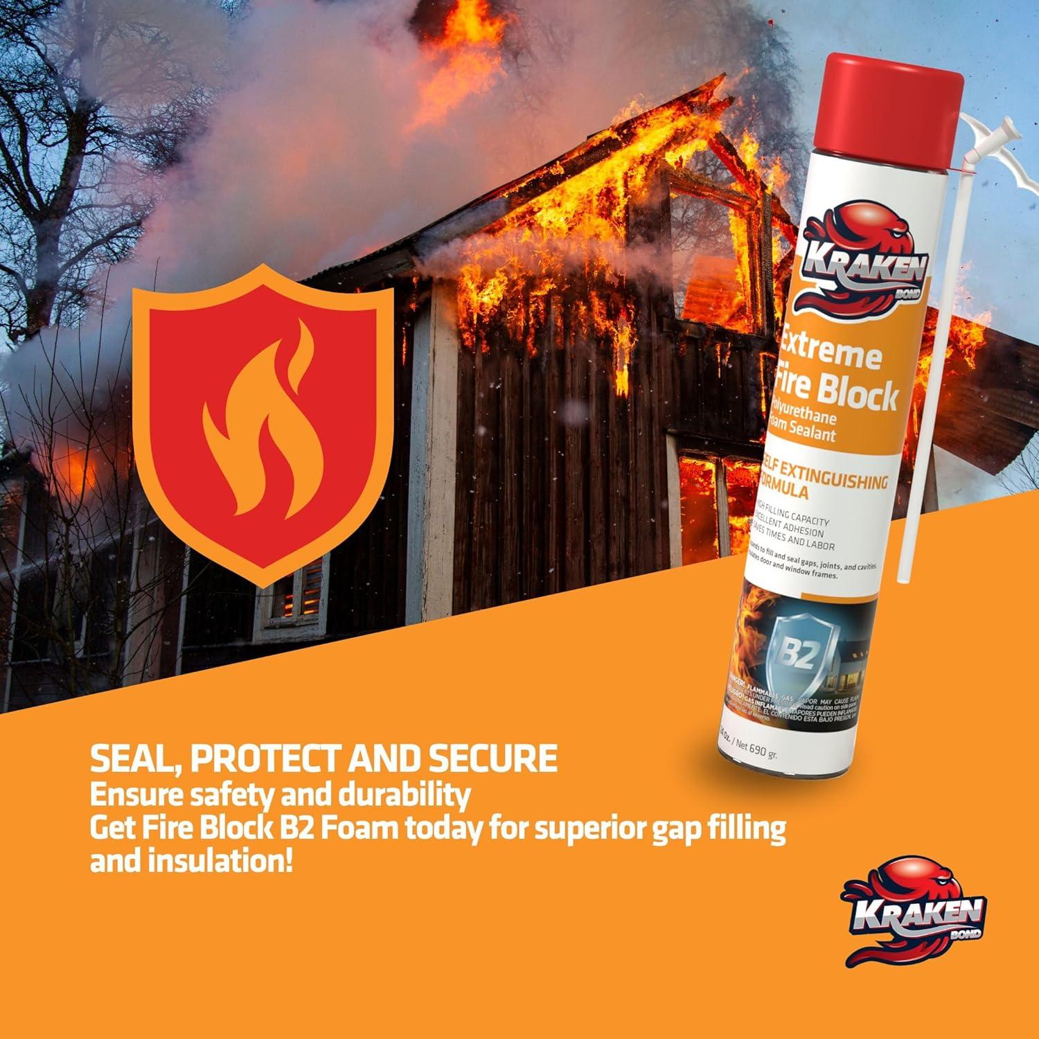 Espuma Bloqueante de Fuego Kraken Bond Extreme 24 oz - Paquete de 12