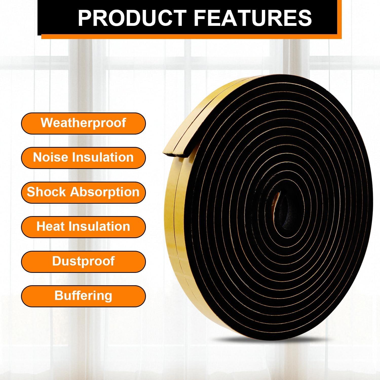 Cinta de Sellado de Espuma Sunroda 10M Aislante Acústico Negro