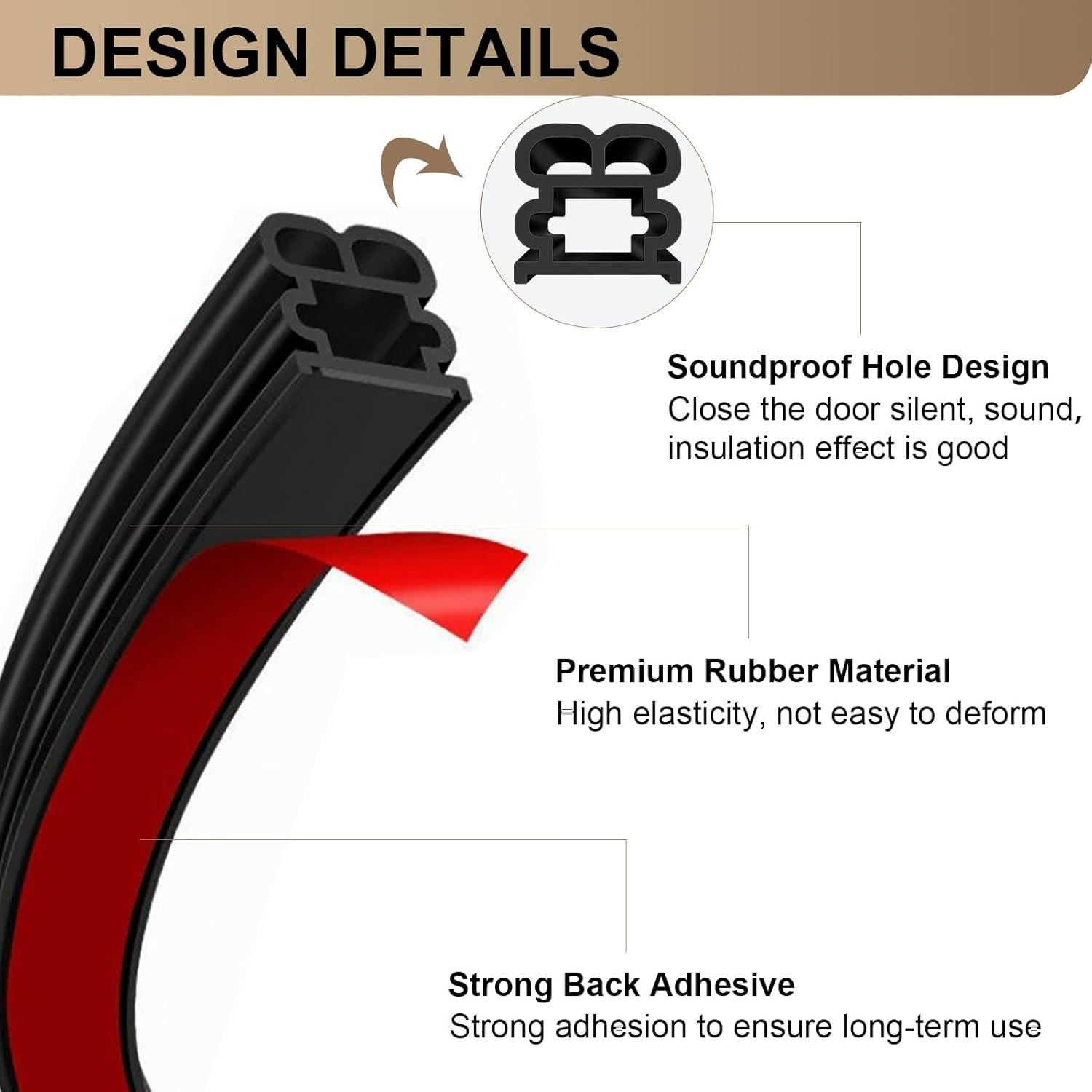 Tira de Sellado Insonorizante BOAOSI 12m Goma Autoadhesiva