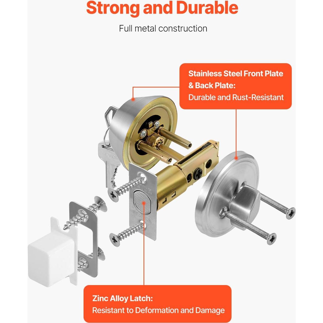 Cerradura de Pestillo VEVOR Cilindro Simple Metal 3 Llaves