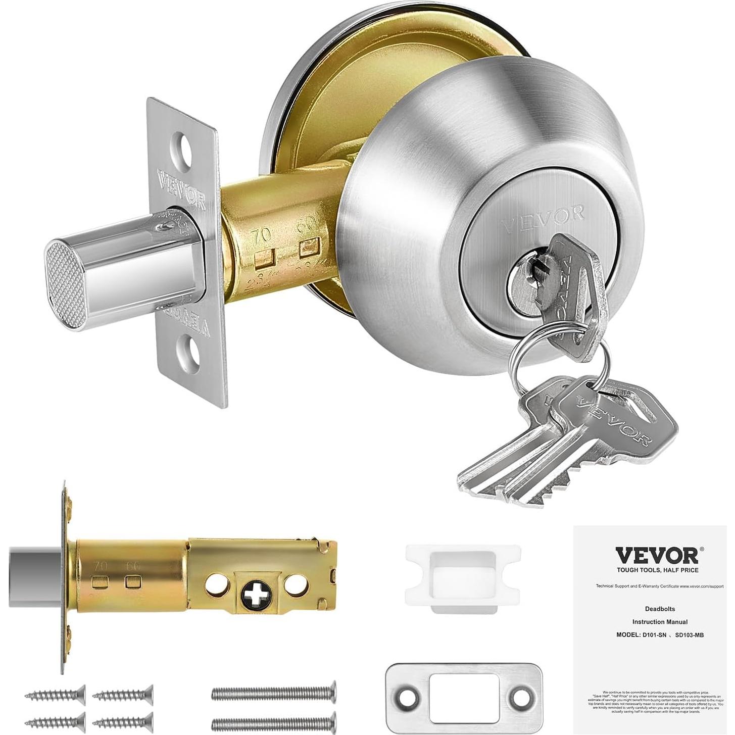 Cerradura de Pestillo VEVOR Cilindro Simple Metal 3 Llaves