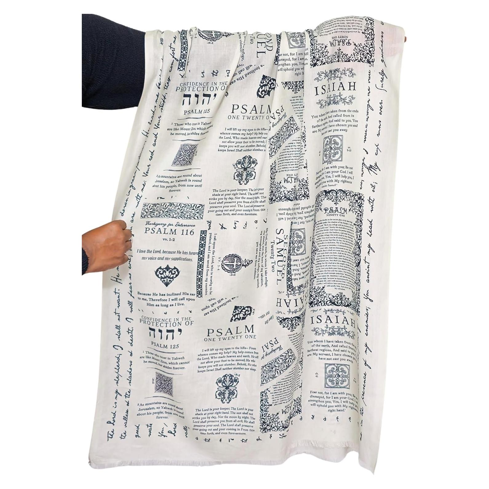 Chal de Oración Cristiano 100% Algodón 71x178 cm con Versículos