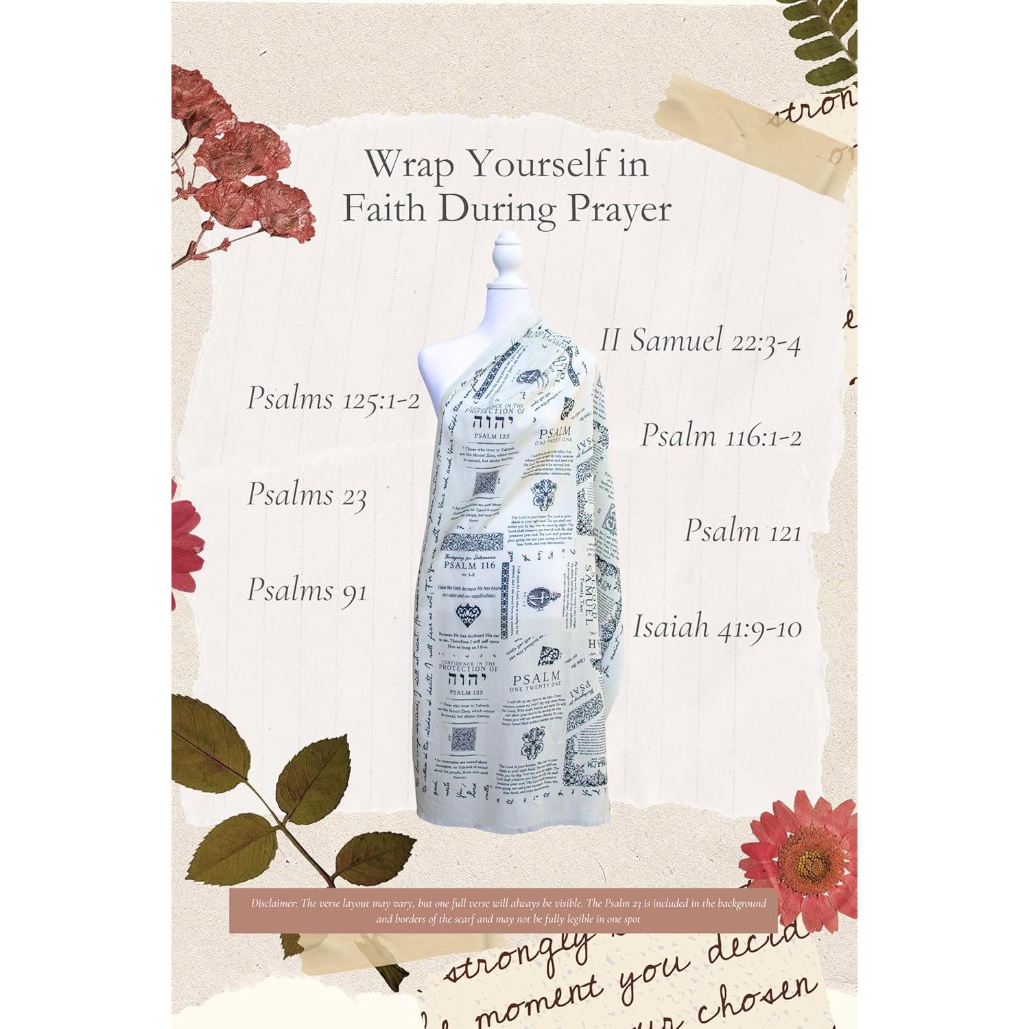 Chal de Oración Cristiano 100% Algodón 71x178 cm con Versículos