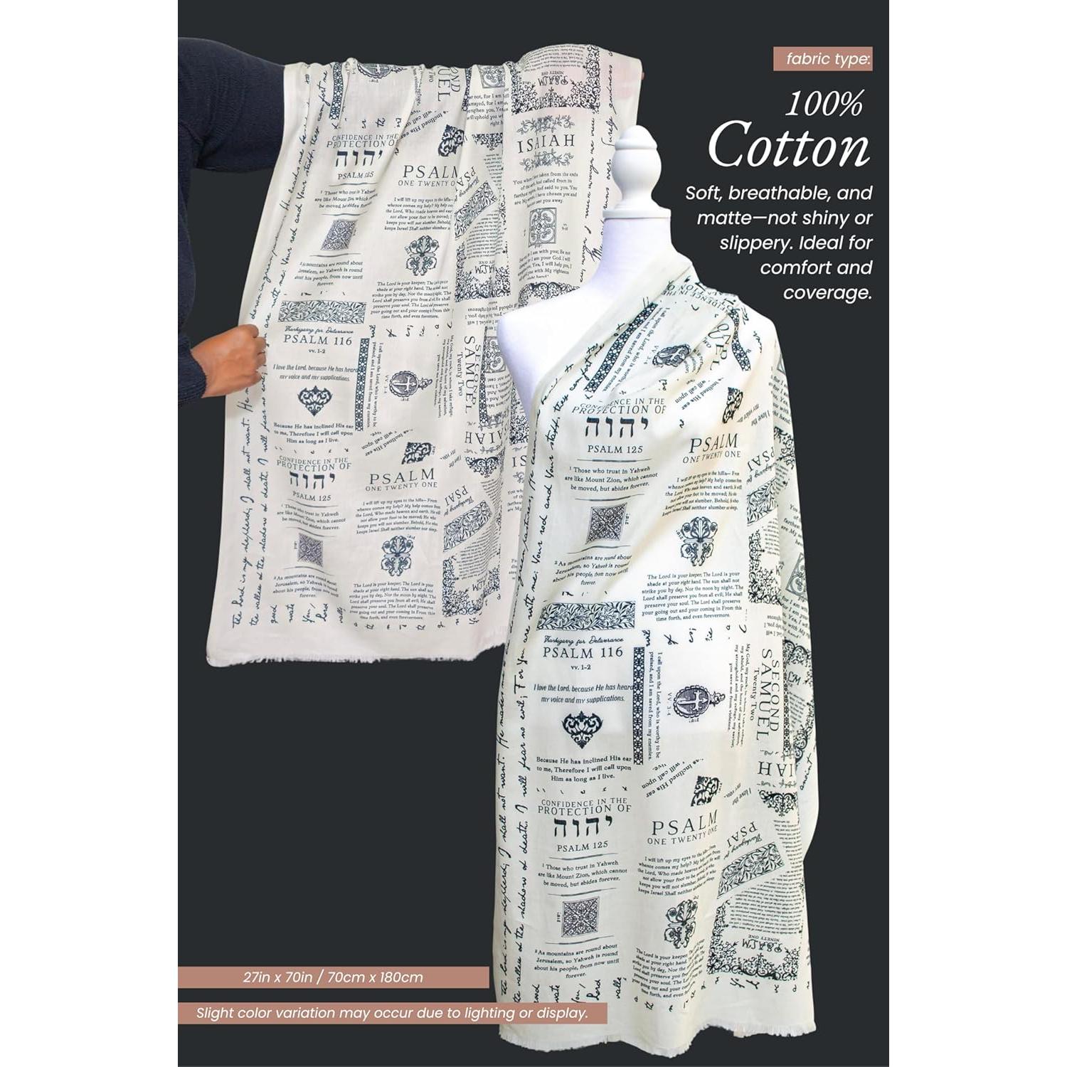 Chal de Oración Cristiano 100% Algodón 71x178 cm con Versículos