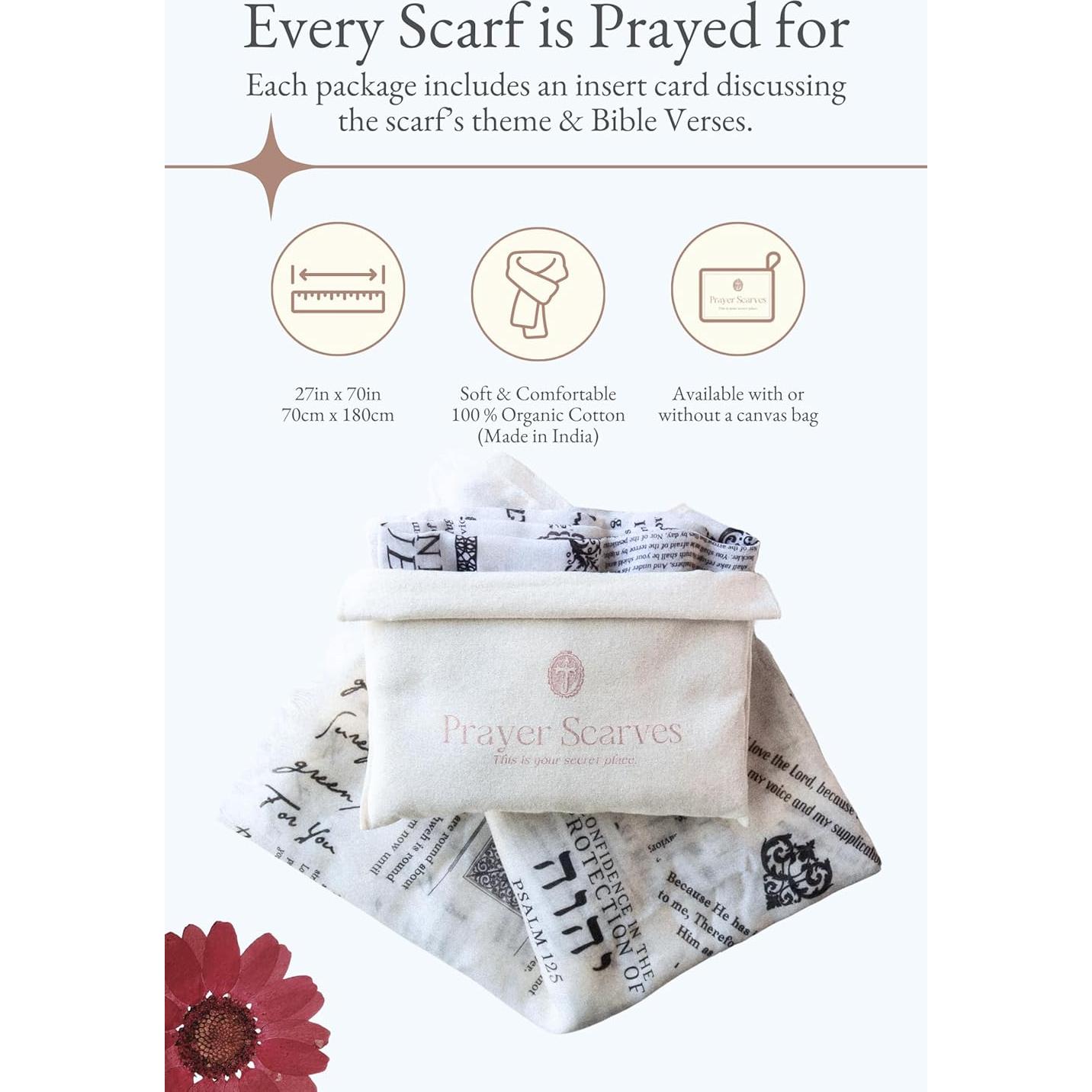 Chal de Oración Cristiano 100% Algodón 71x178 cm con Versículos