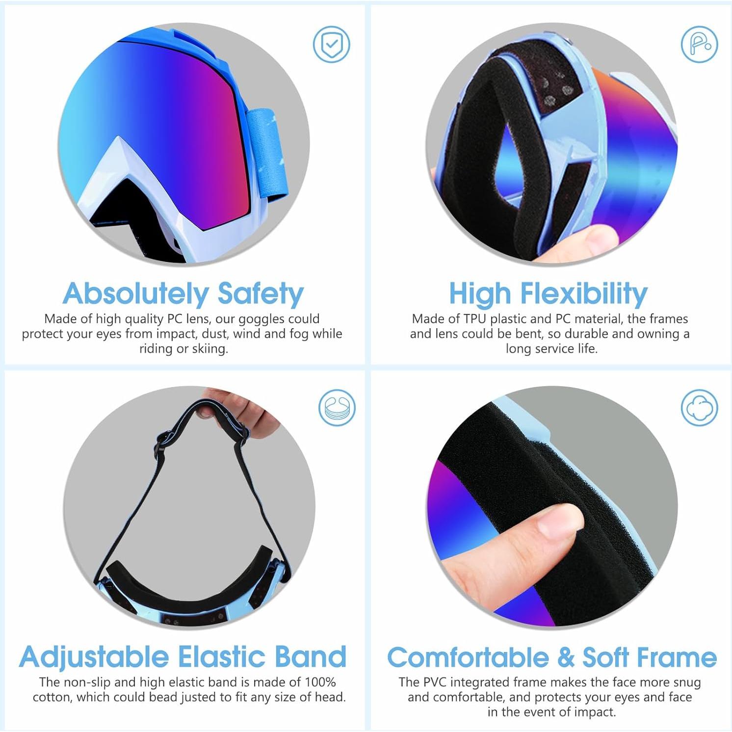 Gafas de Motocicleta Off-Road UV Antivaho Azul Lente Clara