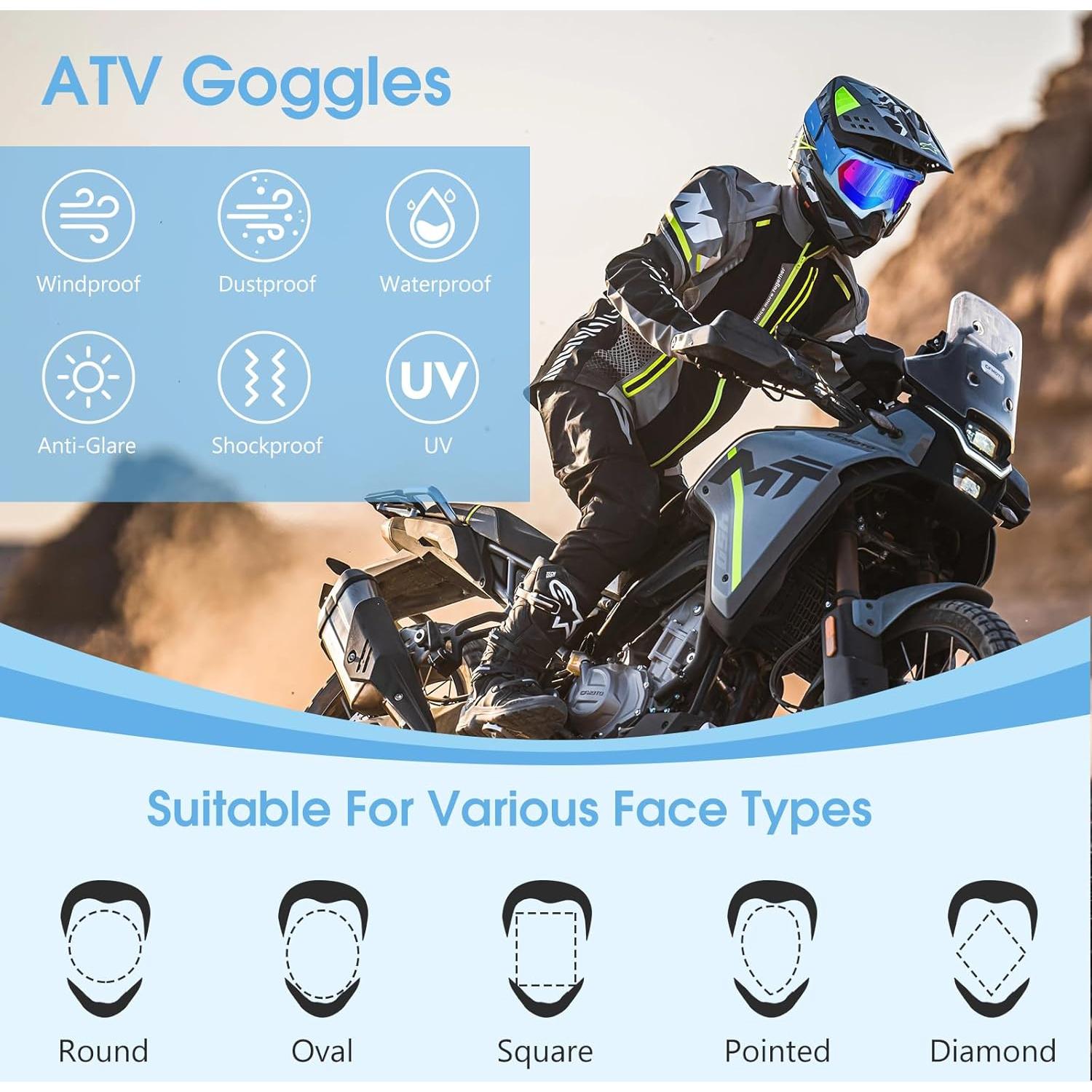 Gafas de Motocicleta Off-Road UV Antivaho Azul Lente Clara