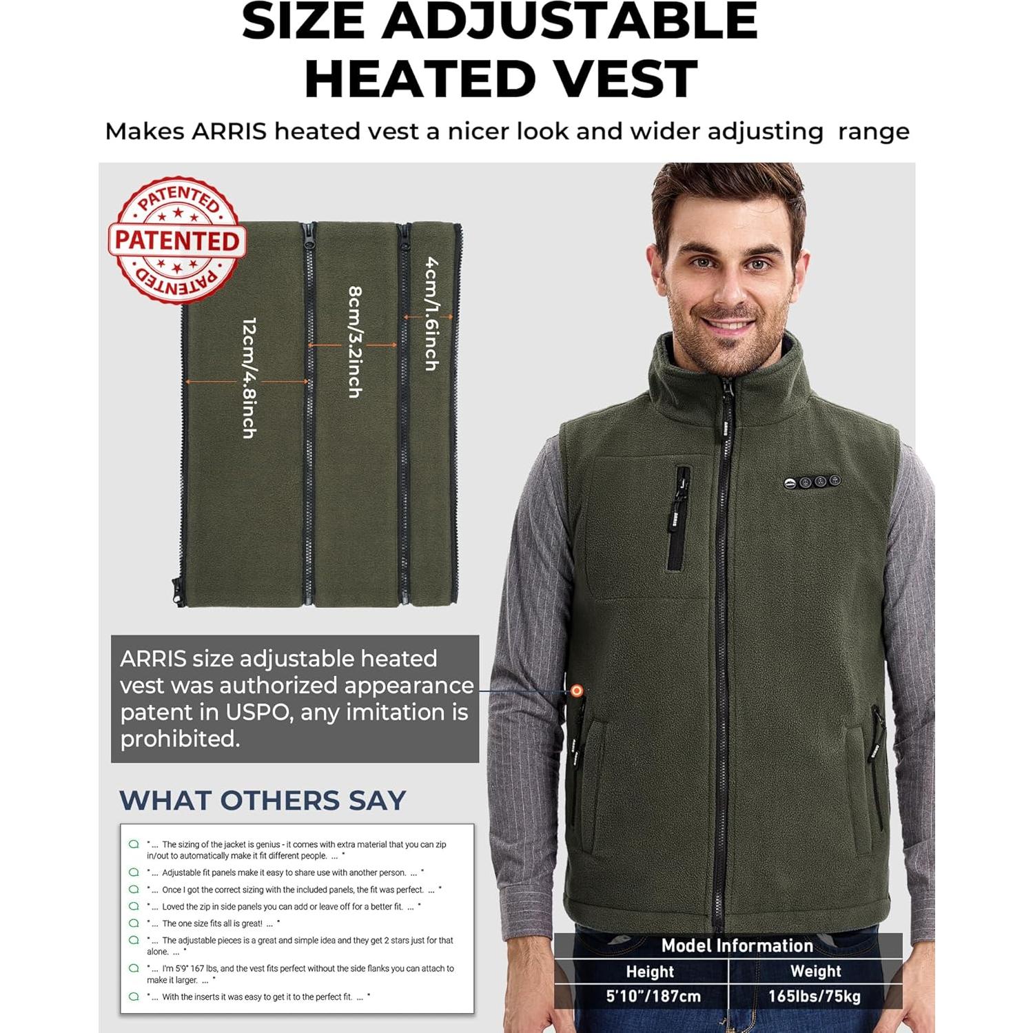 Chaleco Térmico ARRIS para Hombres Verde Ejército 8 Zonas Calor