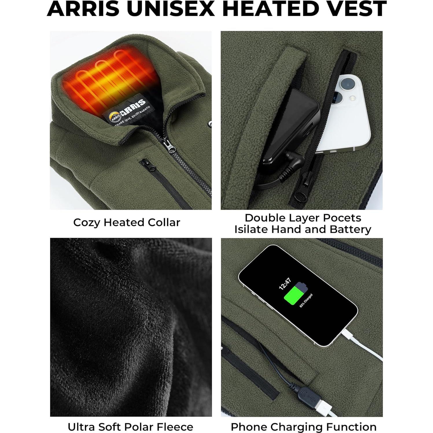 Chaleco Térmico ARRIS para Hombres Verde Ejército 8 Zonas Calor