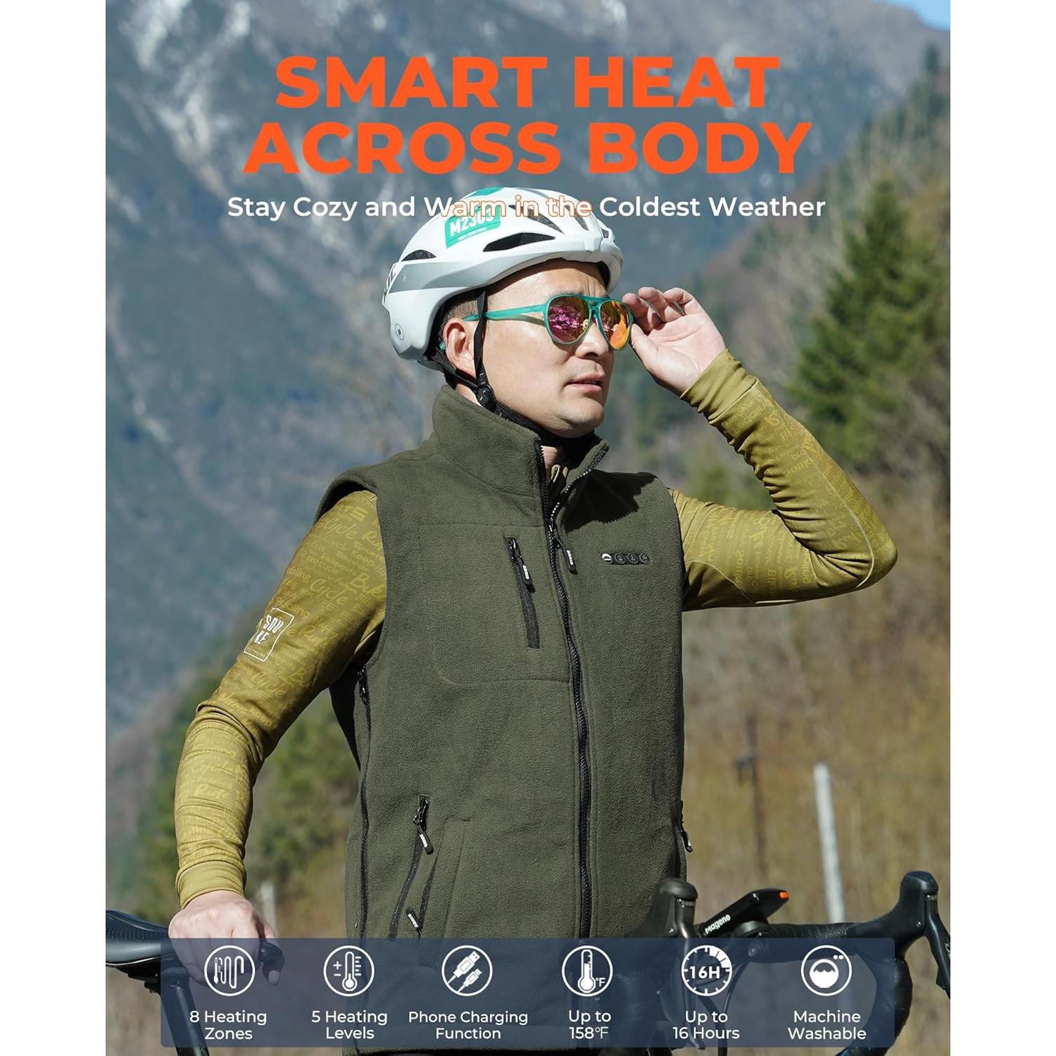 Chaleco Térmico ARRIS para Hombres Verde Ejército 8 Zonas Calor