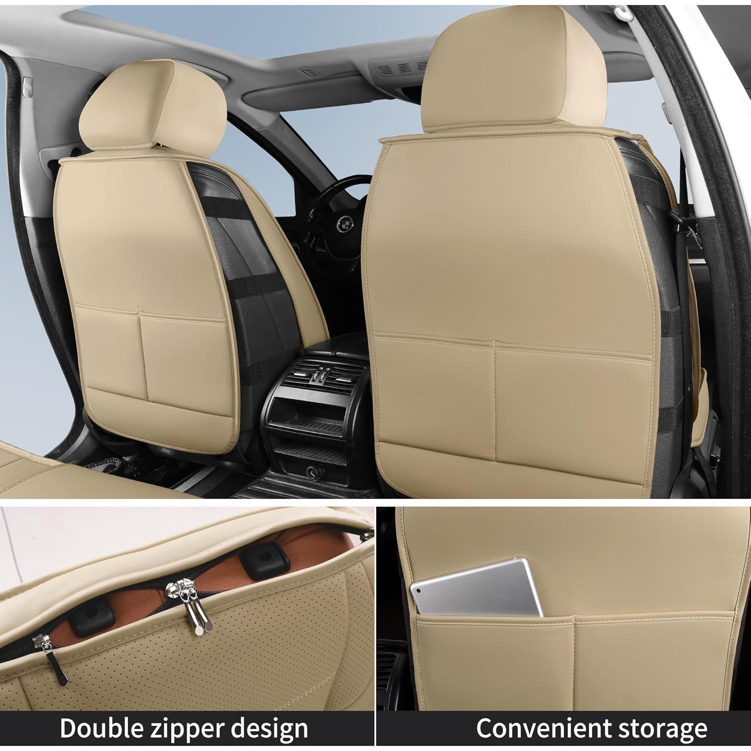 Fundas de Asiento de Coche HChengkikz Juego Completo Beige