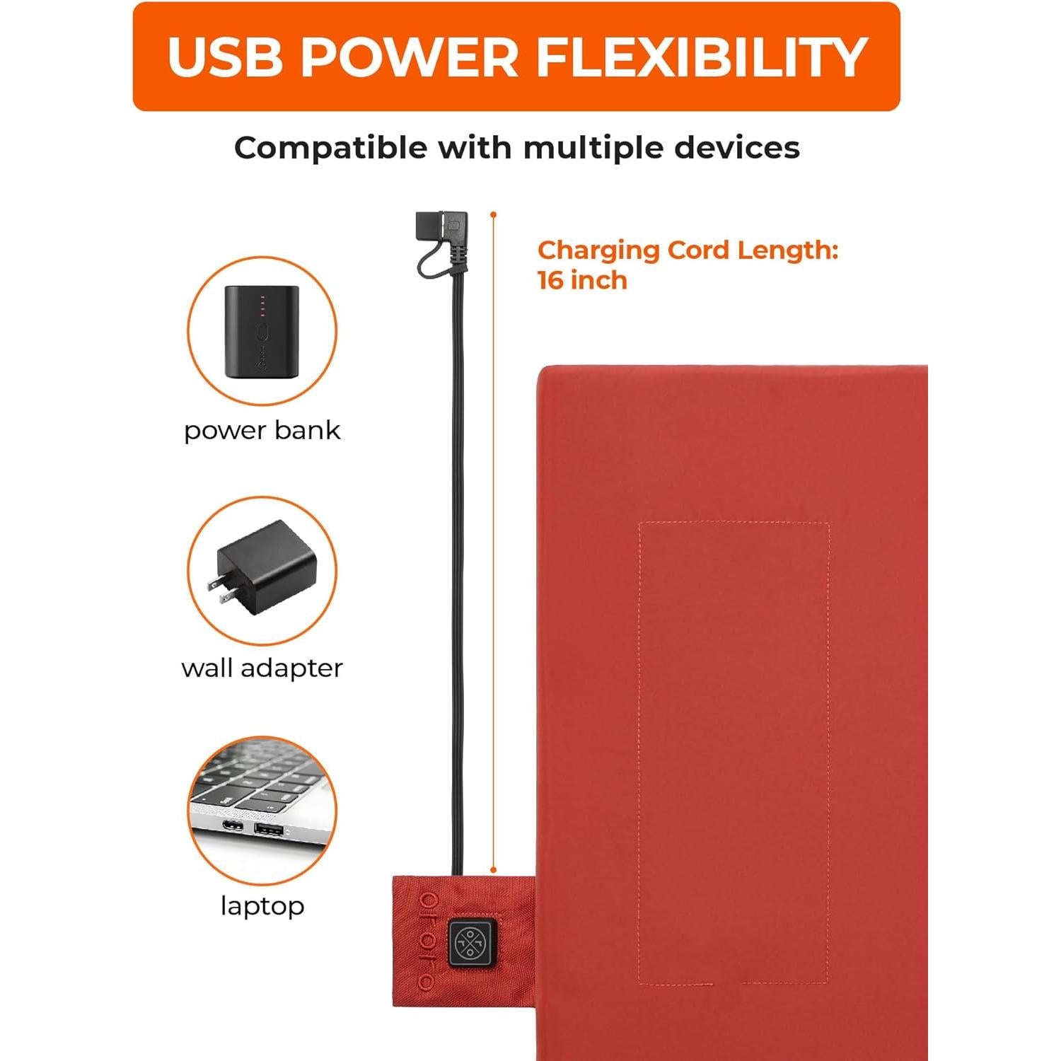 Cojín Calentado Portátil ORORO USB Rojo 40.6x35.6 cm