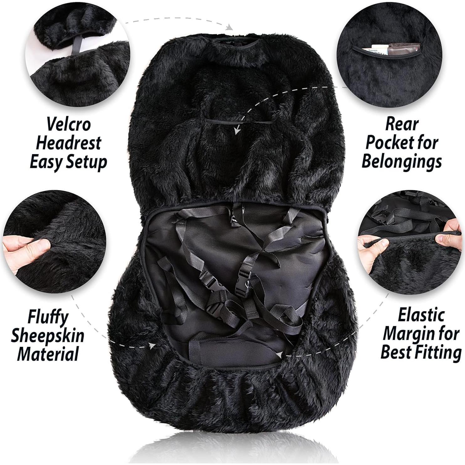 Fundas de Asiento de Piel de Oveja ZONETECH SEFUR 4-Pack Negro