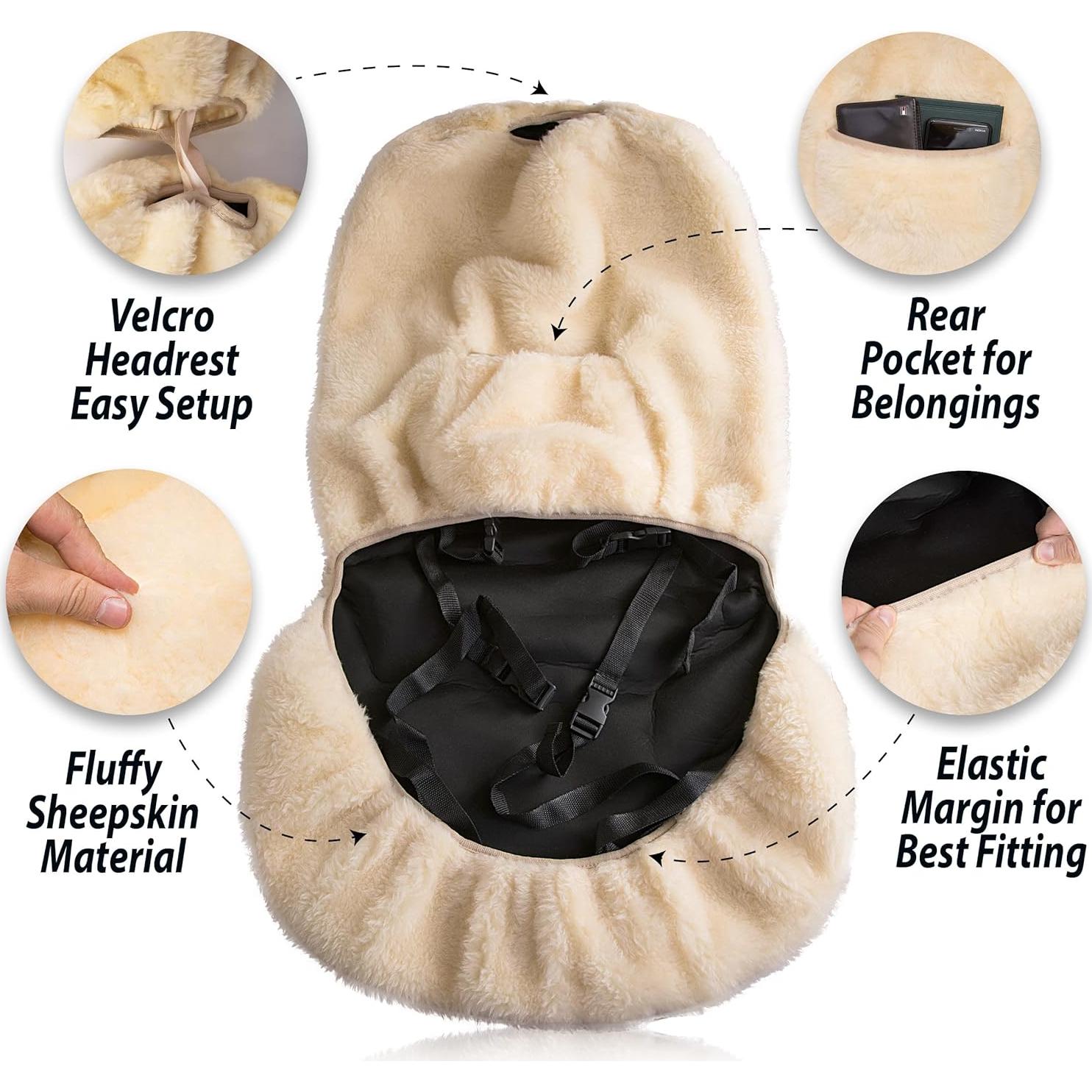 Cubiertas de Asiento de Piel de Oveja ZONETECH SEFUR Marfil