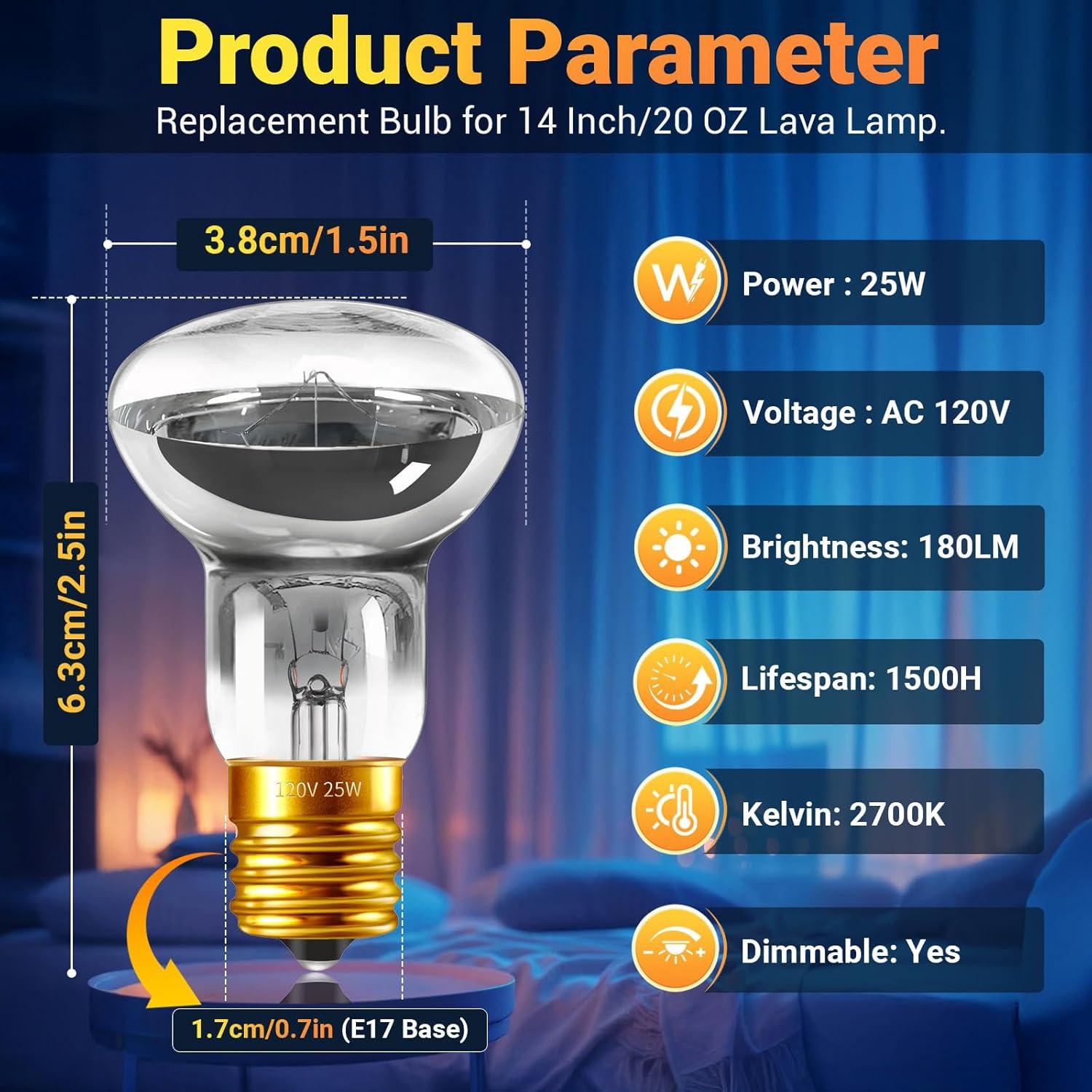 Bombillas de Lava 25W E17 Regulables 2700K - Paquete de 4