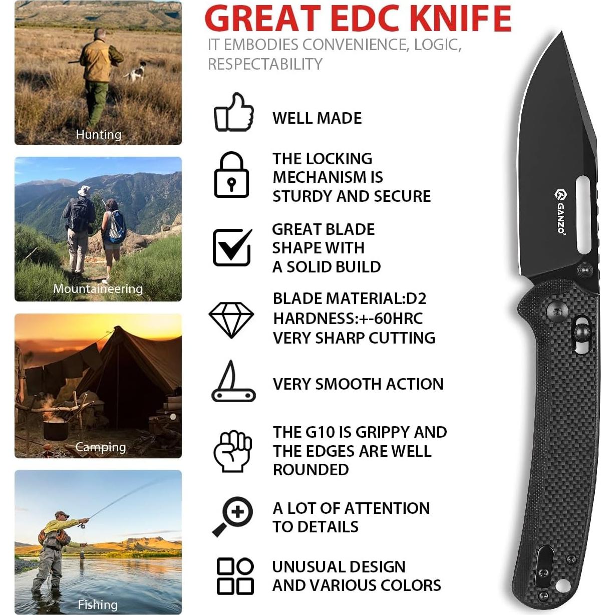 Cuchillo Plegable Ganzo G768PT-BK Acero Inoxidable D2 8cm