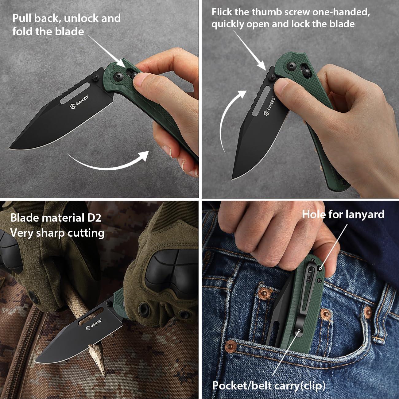 Cuchillo Plegable Ganzo G768PT-BK Acero Inoxidable D2 8cm