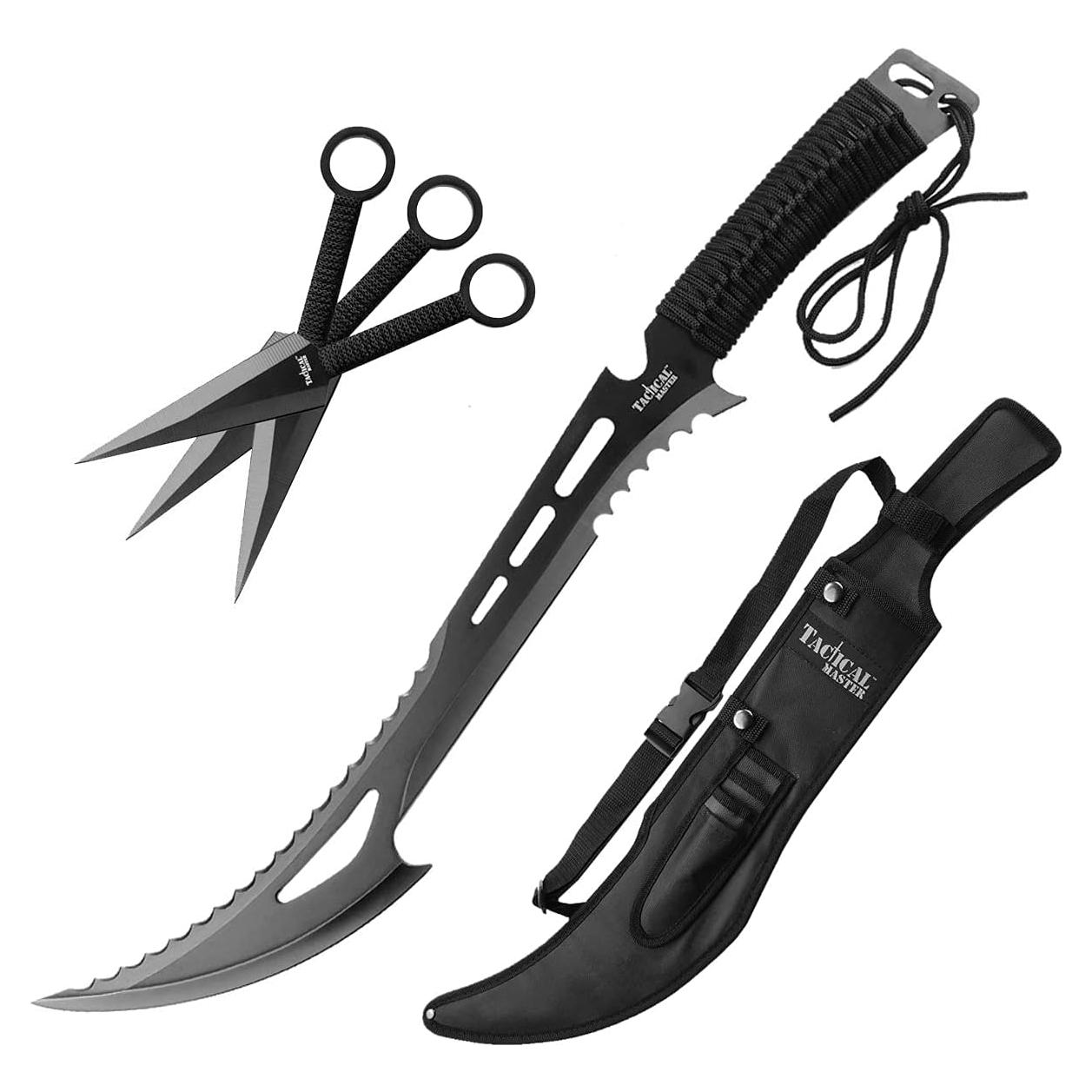 Juego Machete 66cm y Cuchillos Lanzamiento Tactical Master