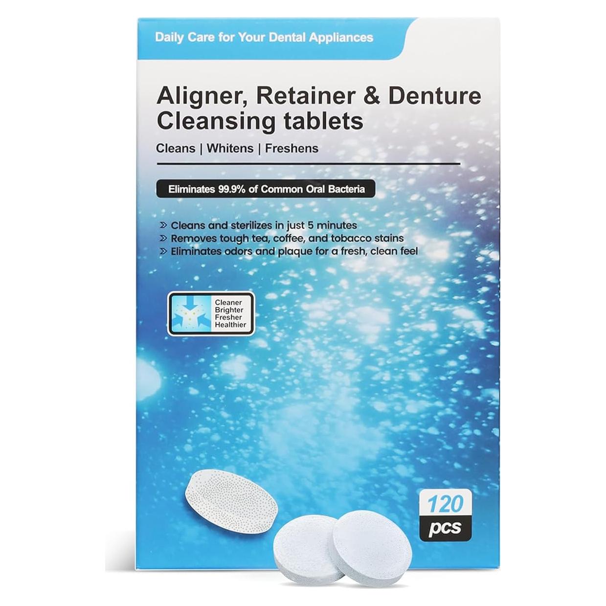 Tabletas Limpiadoras AlignerCo para Alineadores y Dentaduras - 120 Unidades