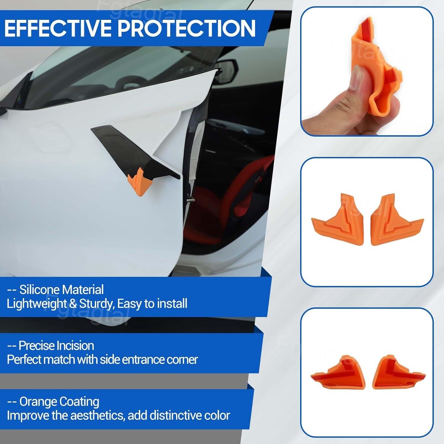 Protectores de Esquinas de Puerta Chevrolet Corvette C8 2020-2024 - Silicona Anticolisión (2PCS, Naranja)