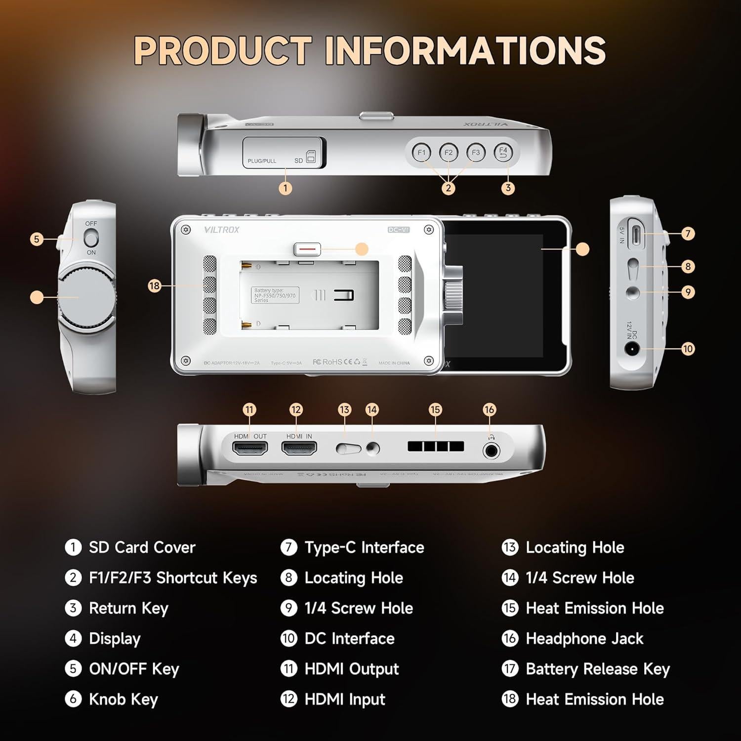 Monitor de Campo VILTROX DC-V1 5.5" Táctil 1920x1080 HDMI