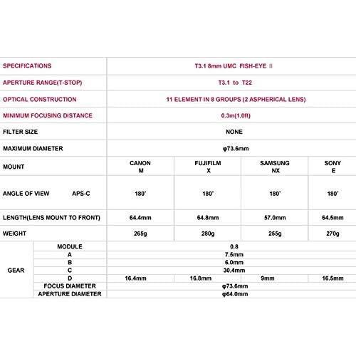 Lente Samyang 8mm T3.1 VDSLR Manual para Sony E Gran Angular