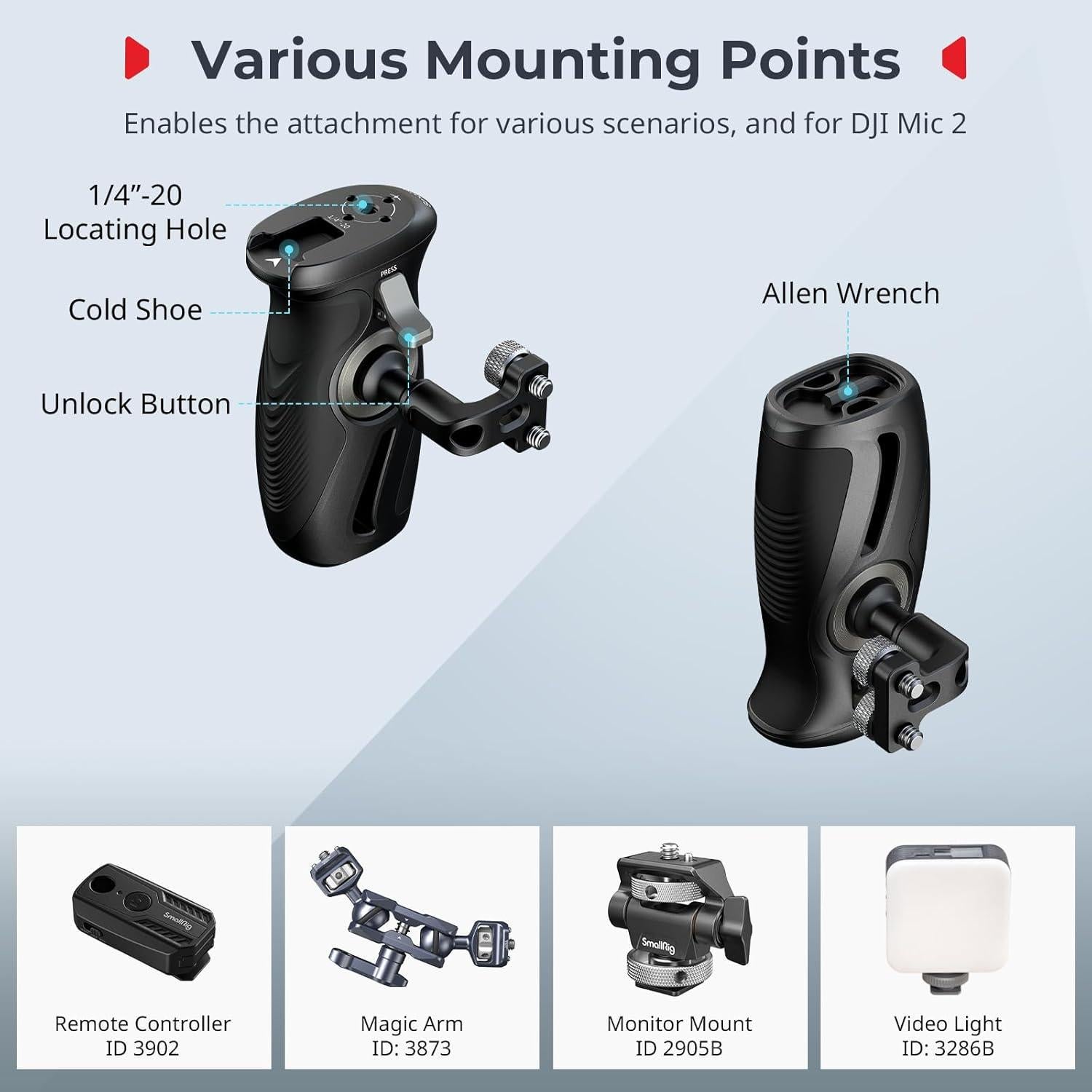 Mango Lateral Rotativo SmallRig 12731 con Silicona Antideslizante