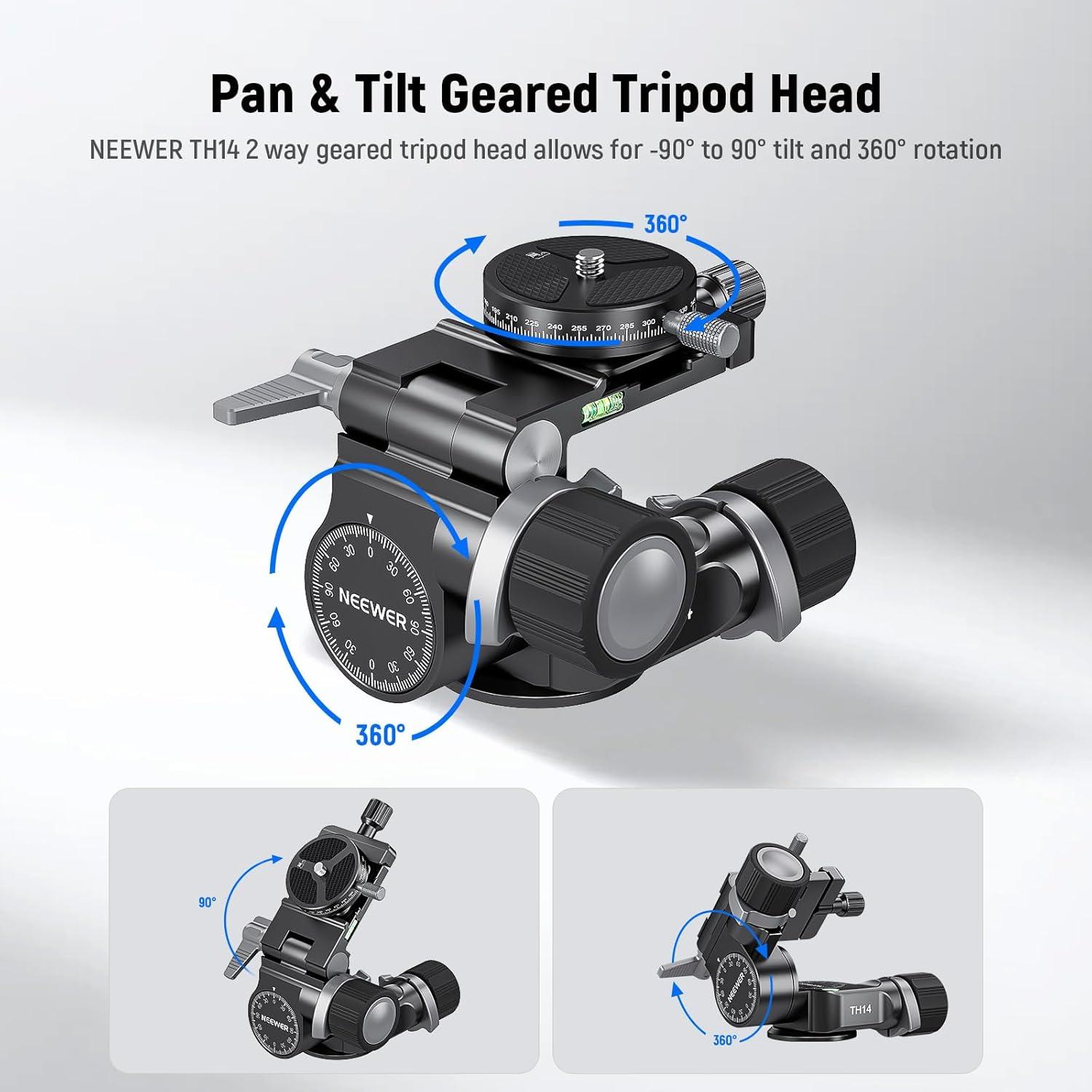 Cabezal de Trípode Engranado NEEWER TH14 Pan y Tilt 360°