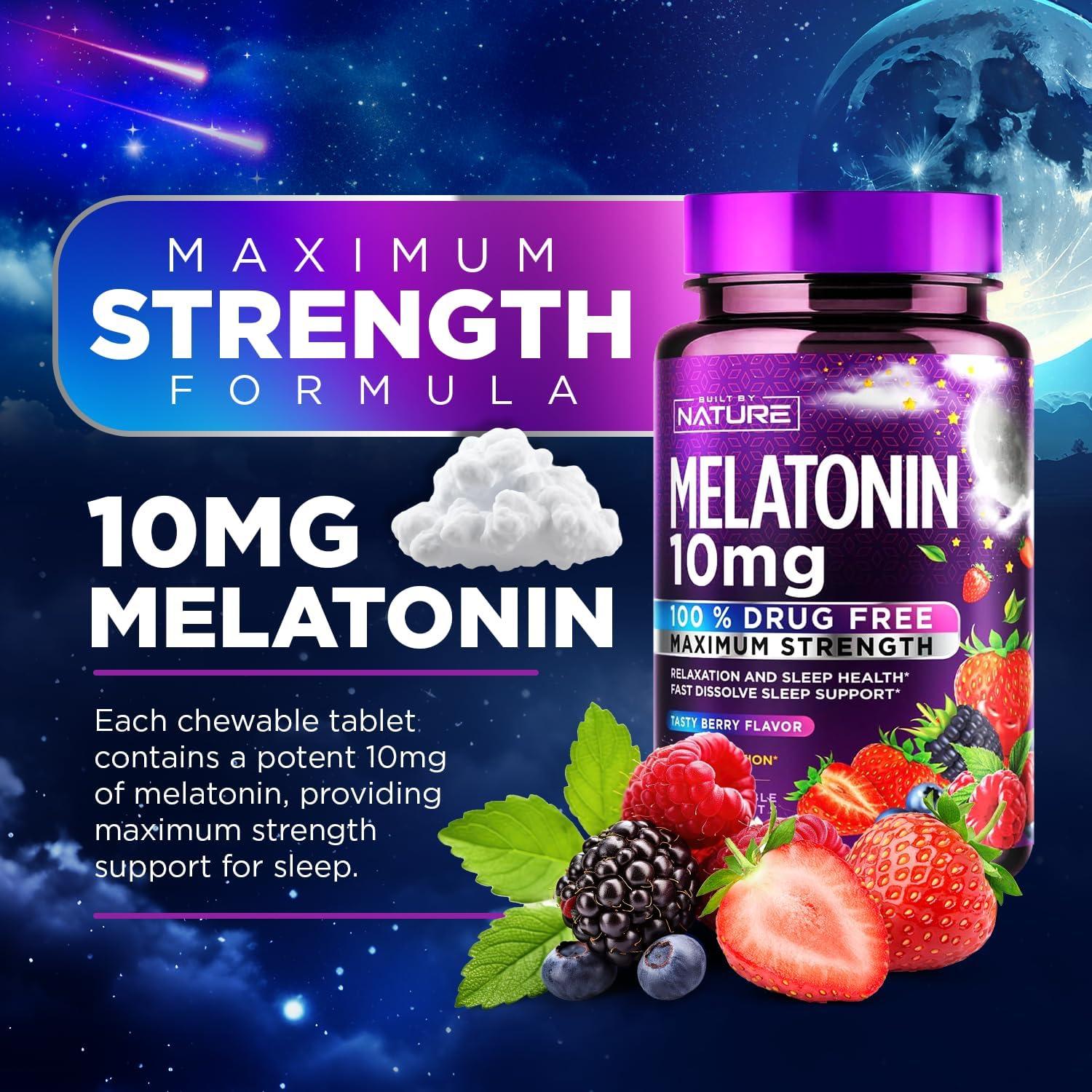 Melatonina 10mg Masticables Construidos por la Naturaleza - Sabor a Baya - 120 Tabletas