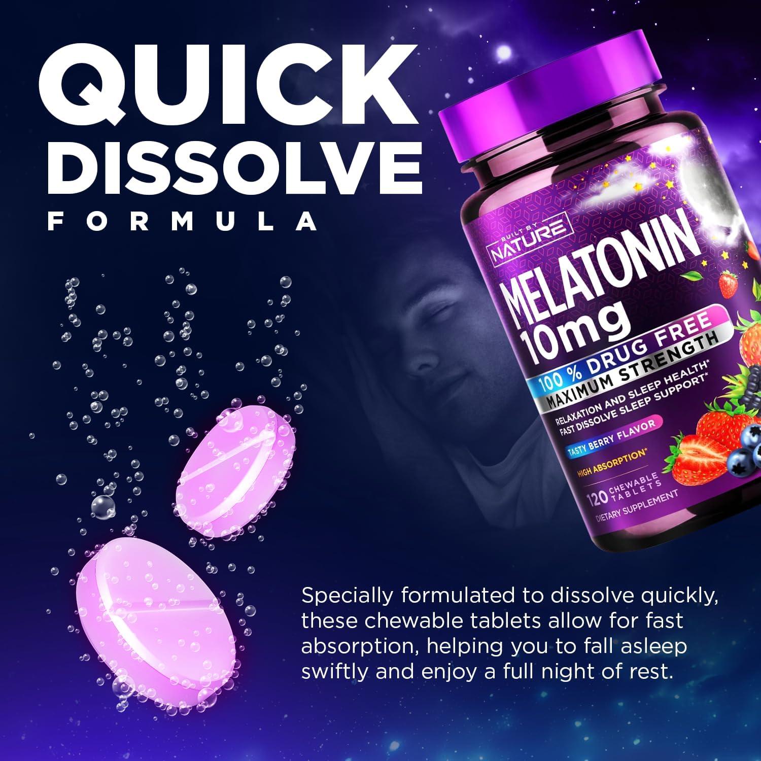 Melatonina 10mg Masticables Construidos por la Naturaleza - Sabor a Baya - 120 Tabletas